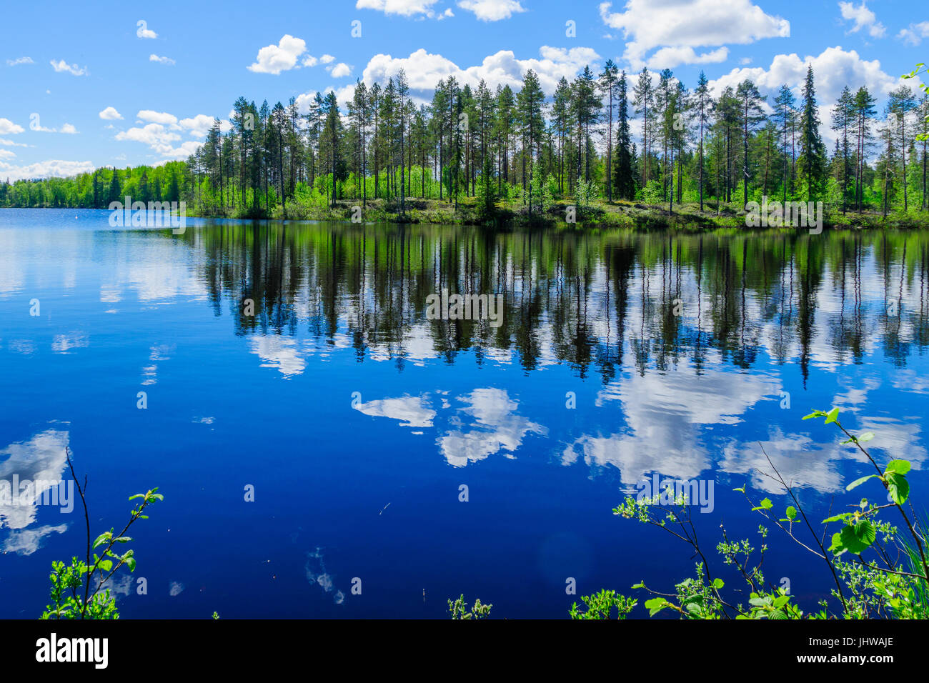 Paysage de lacs et de réflexions près de Taipaleenoja, Espoo, Helsinki, Finlande Banque D'Images