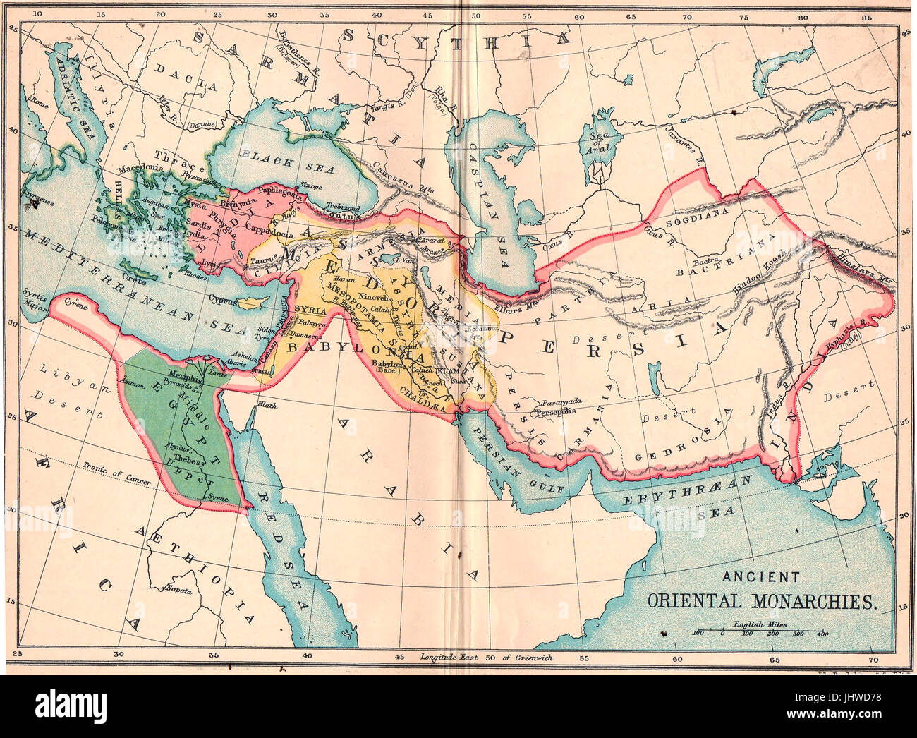 L'école d'avant-guerre carte atlas MONARCHIES orientales anciennes Banque D'Images