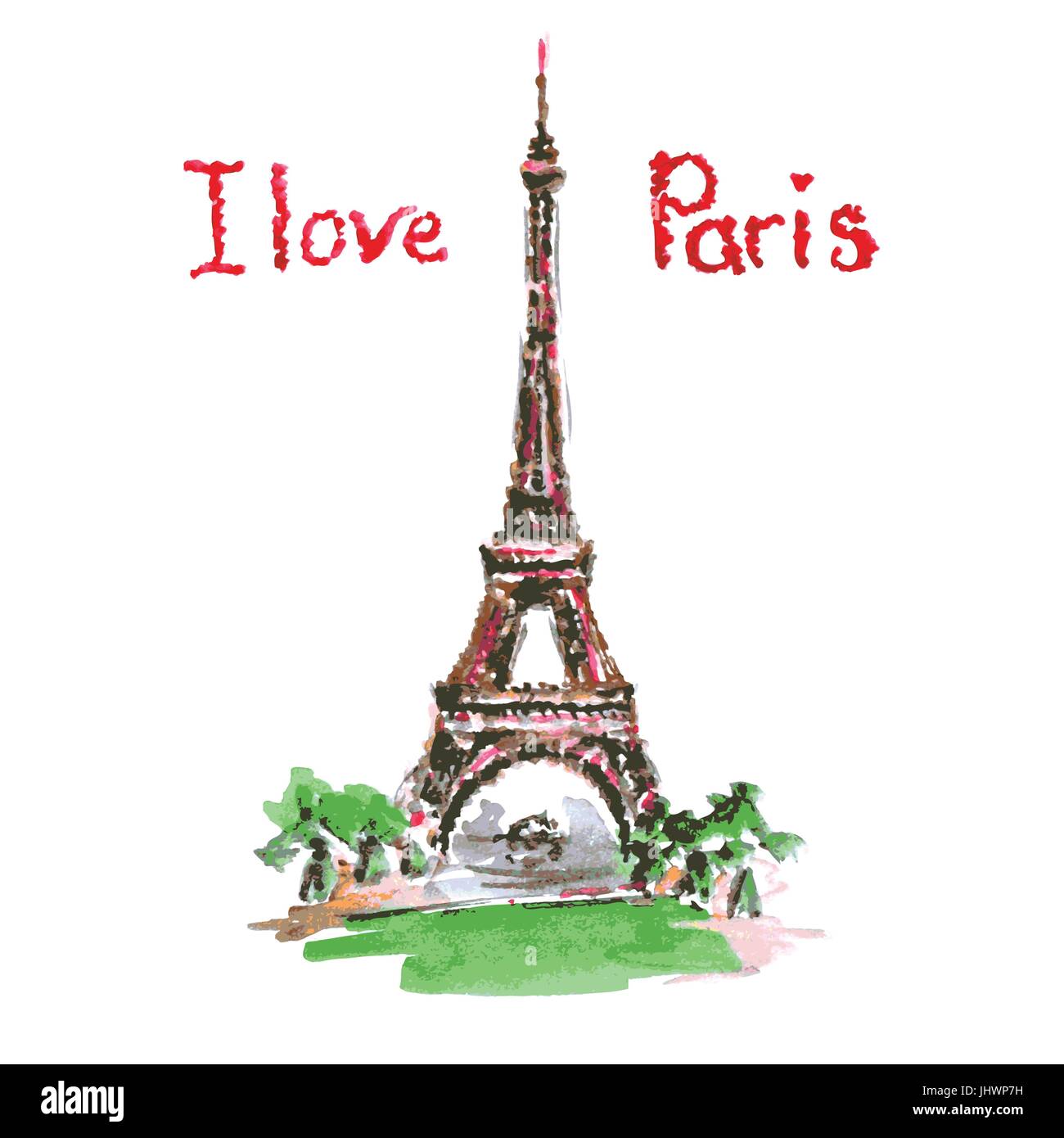 Love in Paris. La Tour Eiffel,lettrage,coeurs roses.à la main décor aquarelle.Vintage Vector illustration Illustration de Vecteur