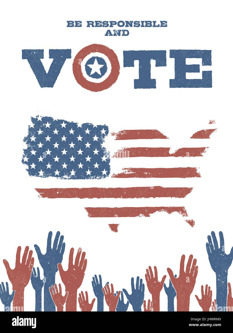 Être responsable et Vote ! Sur USA map. Affiche patriotique pour encourager la participation au vote. Illustration de Vecteur