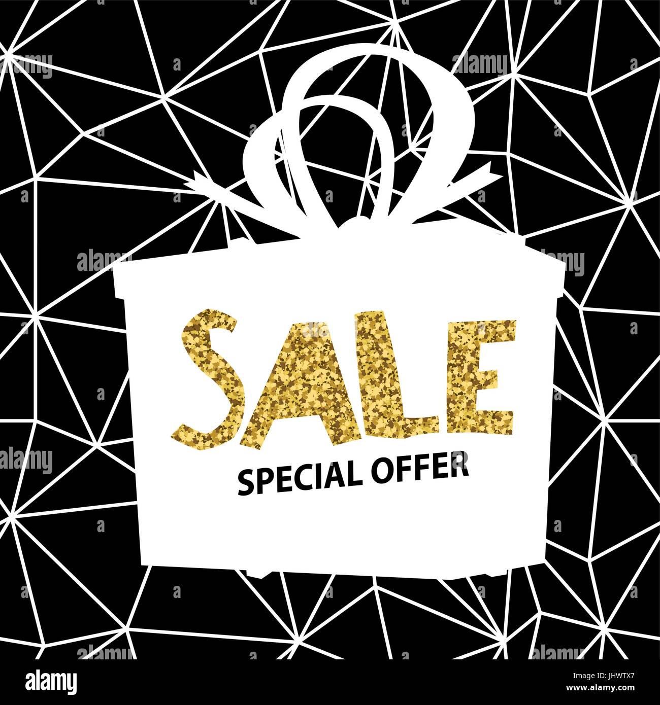 Vente bannière sur Low Poly fond noir. Modèle de vente. Grosse vente. Super vente et l'offre spéciale. De forme triangulaire. L'or. Illustration de Vecteur