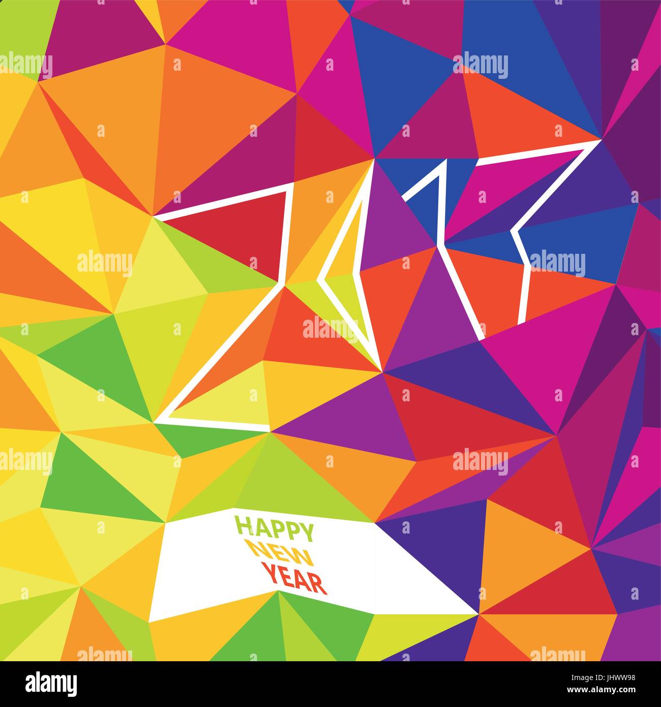 Bonne et Heureuse Année 2017 Bonjour. Typographie Design. Modèle de carte de Nouvel An. Design simple et coloré. Peu de couleur de fond Poly Illustration de Vecteur