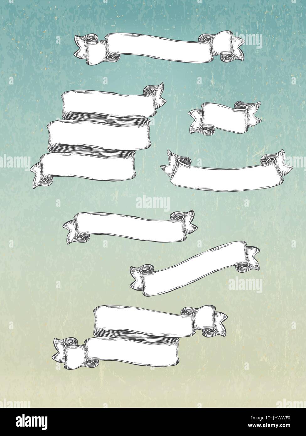 Bannières pack vintage. Modèle vecteur dessiné à la main. Sur de texture du papier Illustration de Vecteur