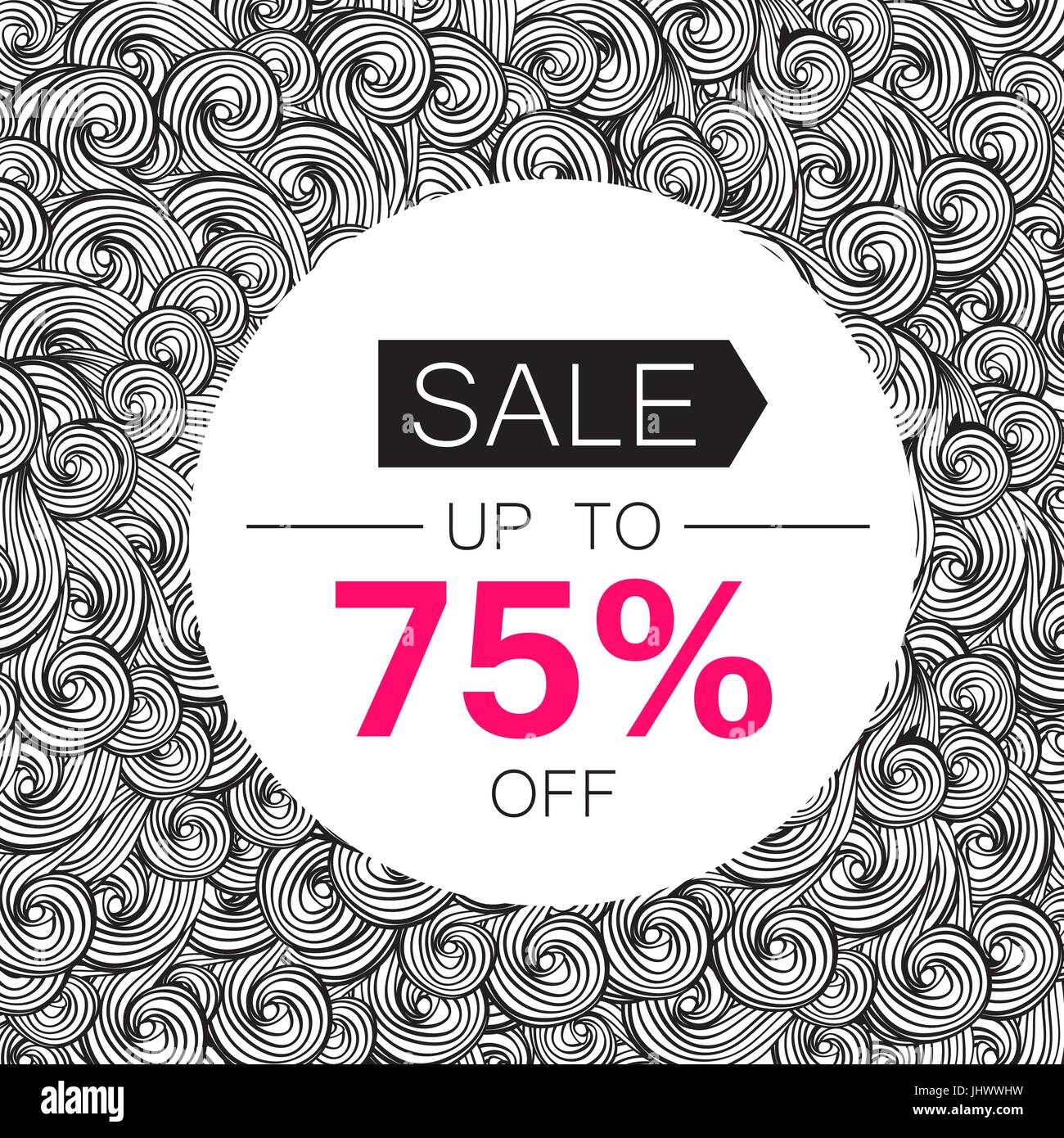 Vente de 75 %. Vente modèle de conception de coupon. Abstract hand drawn vague fond monochrome. Illustration de Vecteur