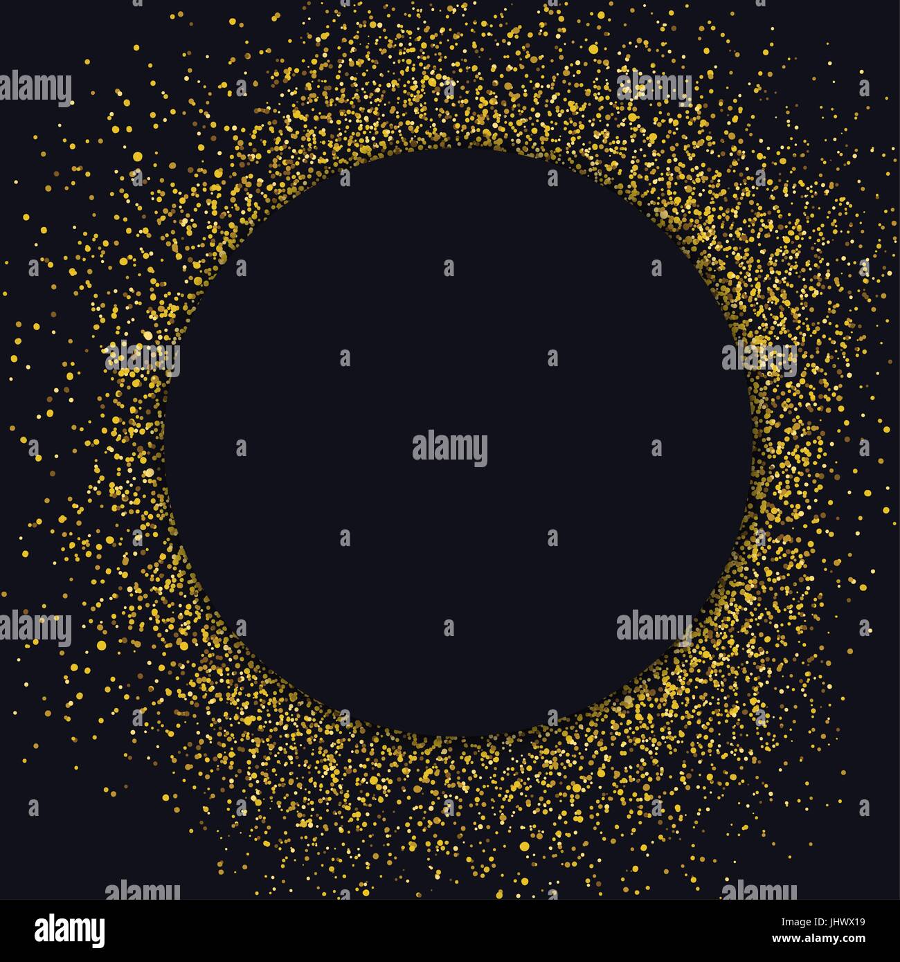 Des étincelles d'or sur fond noir. Forme de cercle noir pour le texte Illustration de Vecteur