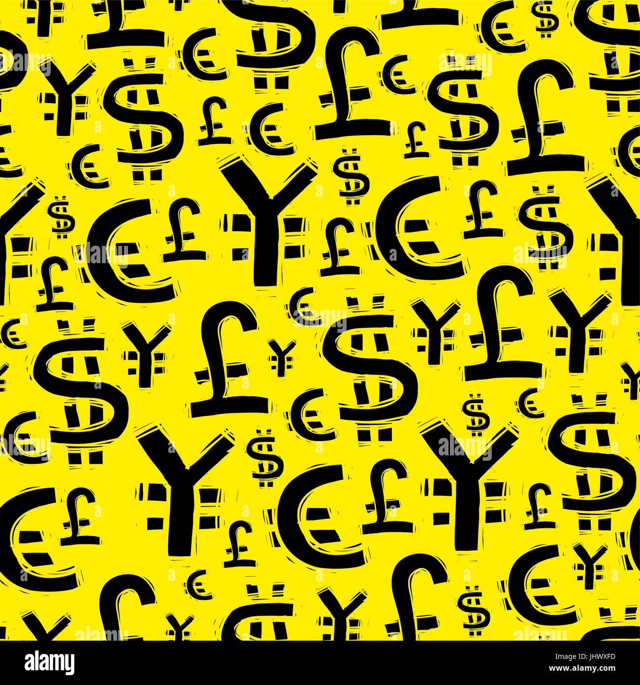 Les signes de devise noire (usd, livre sterling, euro et yen). Sur fond jaune. Modèle sans couture. Vector illustration Illustration de Vecteur