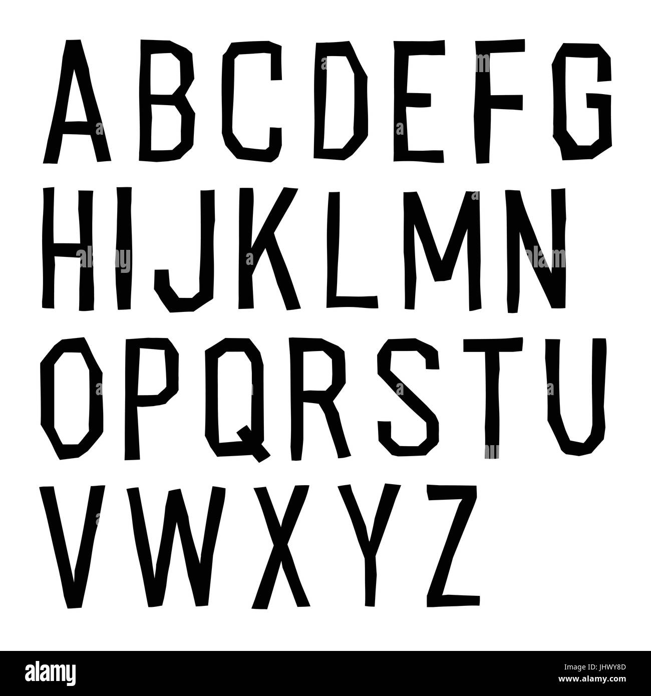 Couper l'alphabet. Lettres noires sur fond blanc. La main élémentaire font. Illustration de Vecteur