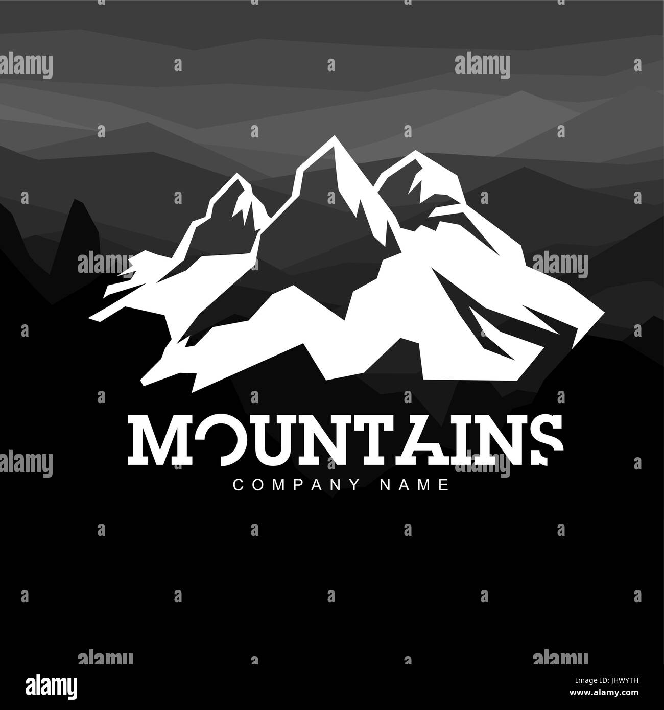 L'icône de l'art de la ligne de montagne, contours logo vector illustration, pictogramme linéaire isolé sur noir. Avec fine ligne alphabet pour votre titre. Sur les montagnes Illustration de Vecteur