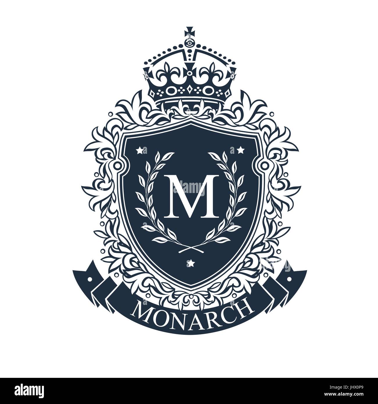 Des armoiries. L'emblème héraldique bouclier royal avec couronne et couronne de laurier. Modèle vecteur héraldique. Illustration de Vecteur