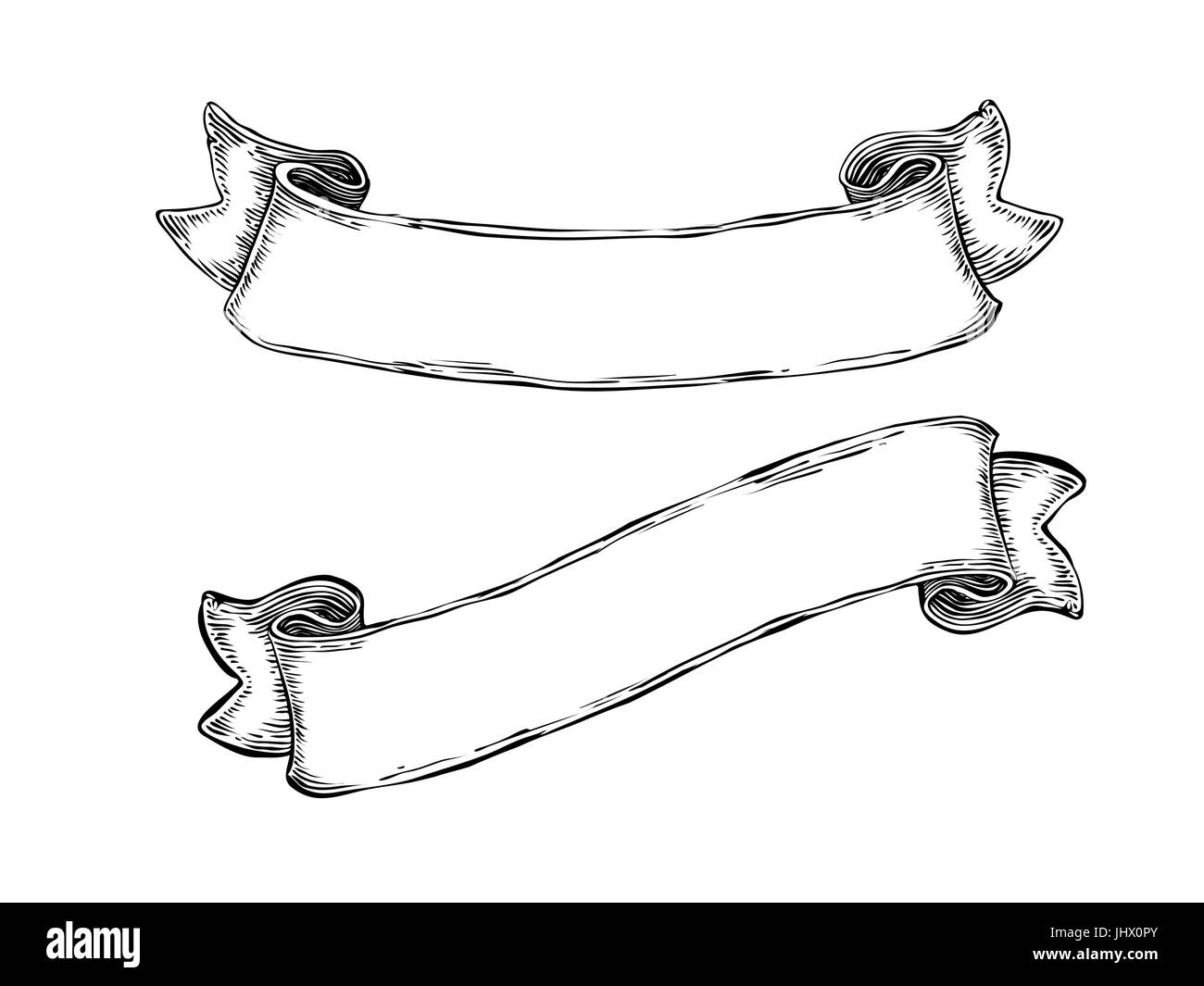 Vintage blanc dessiné à la main des bannières. Illustrations rubans.Vector template Illustration de Vecteur