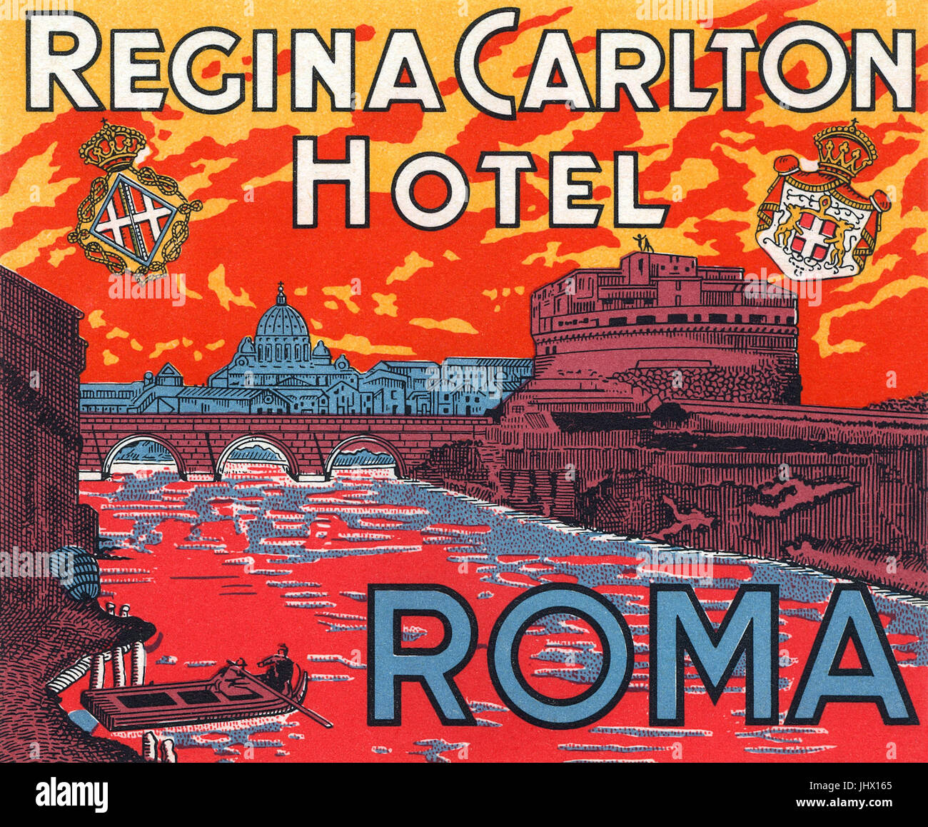 Vintage assurance étiquette pour le Regina Carlton Hotel à Rome, Italie. Banque D'Images