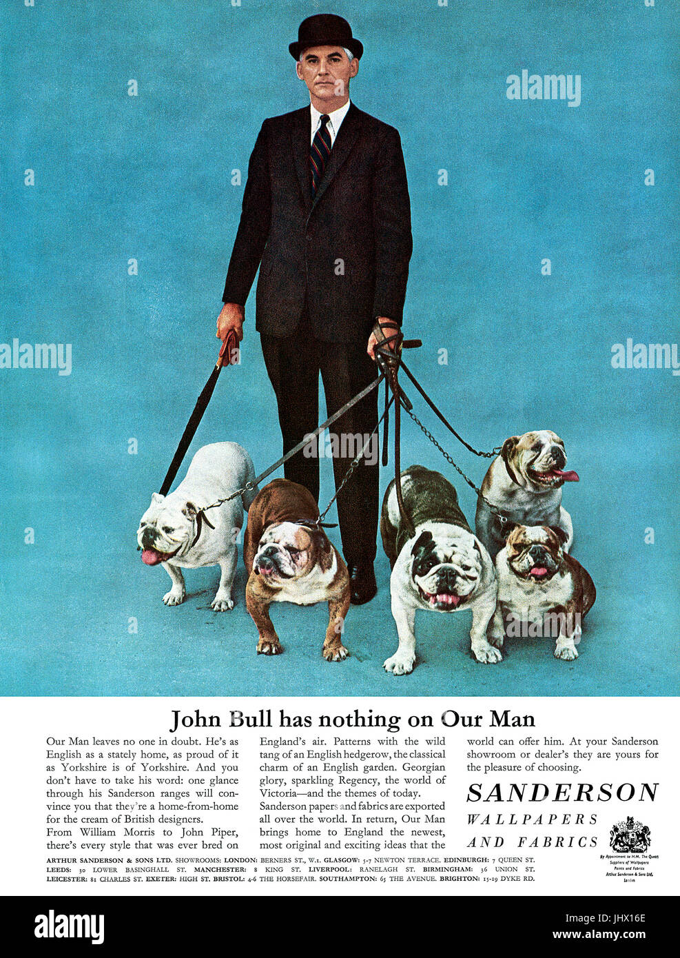 1962 La publicité pour le papier peint et tissus Sanderson. Banque D'Images