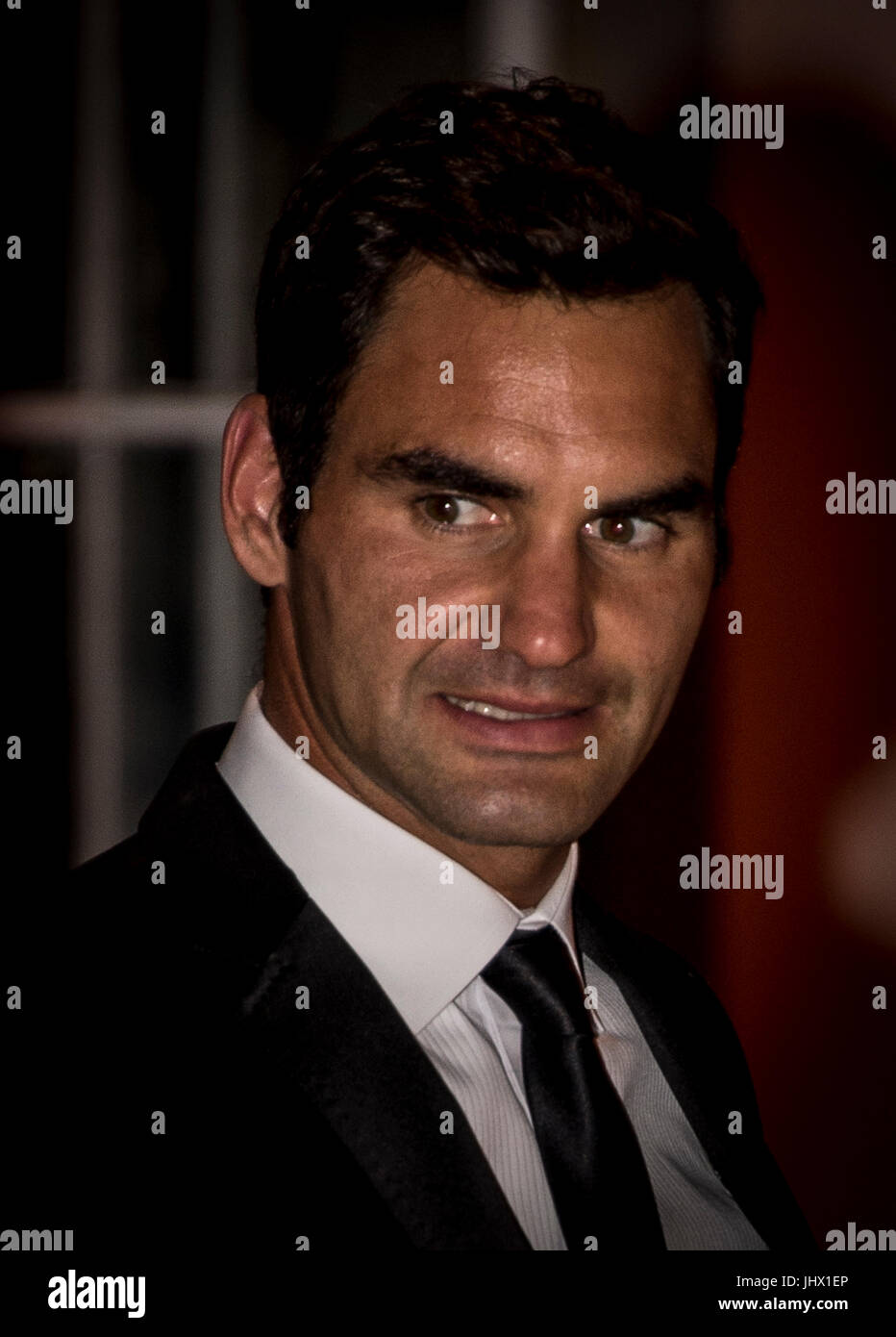 Roger Federer arrivant au Wimbledon Le dîner des champions 2017, au Guildhall de Londres. Banque D'Images