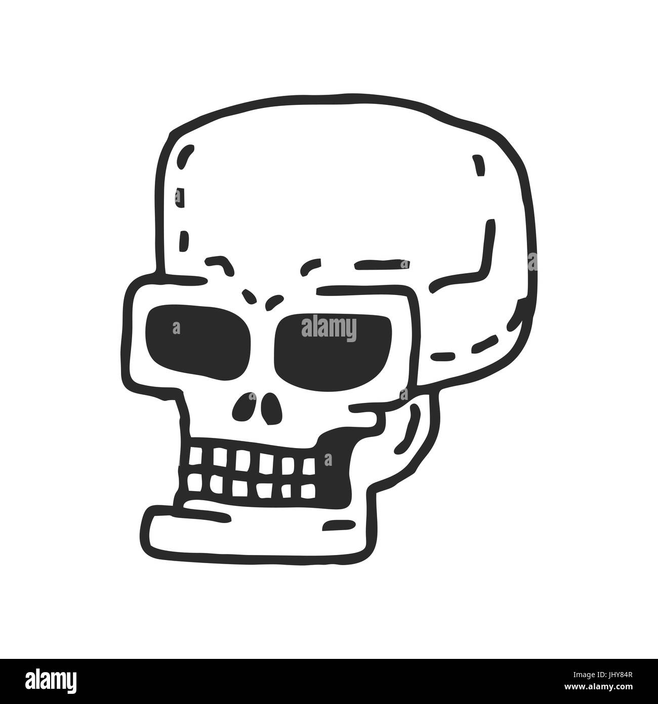 Caricature du crâne. Dessin de la tête de squelette sur fond blanc Illustration de Vecteur