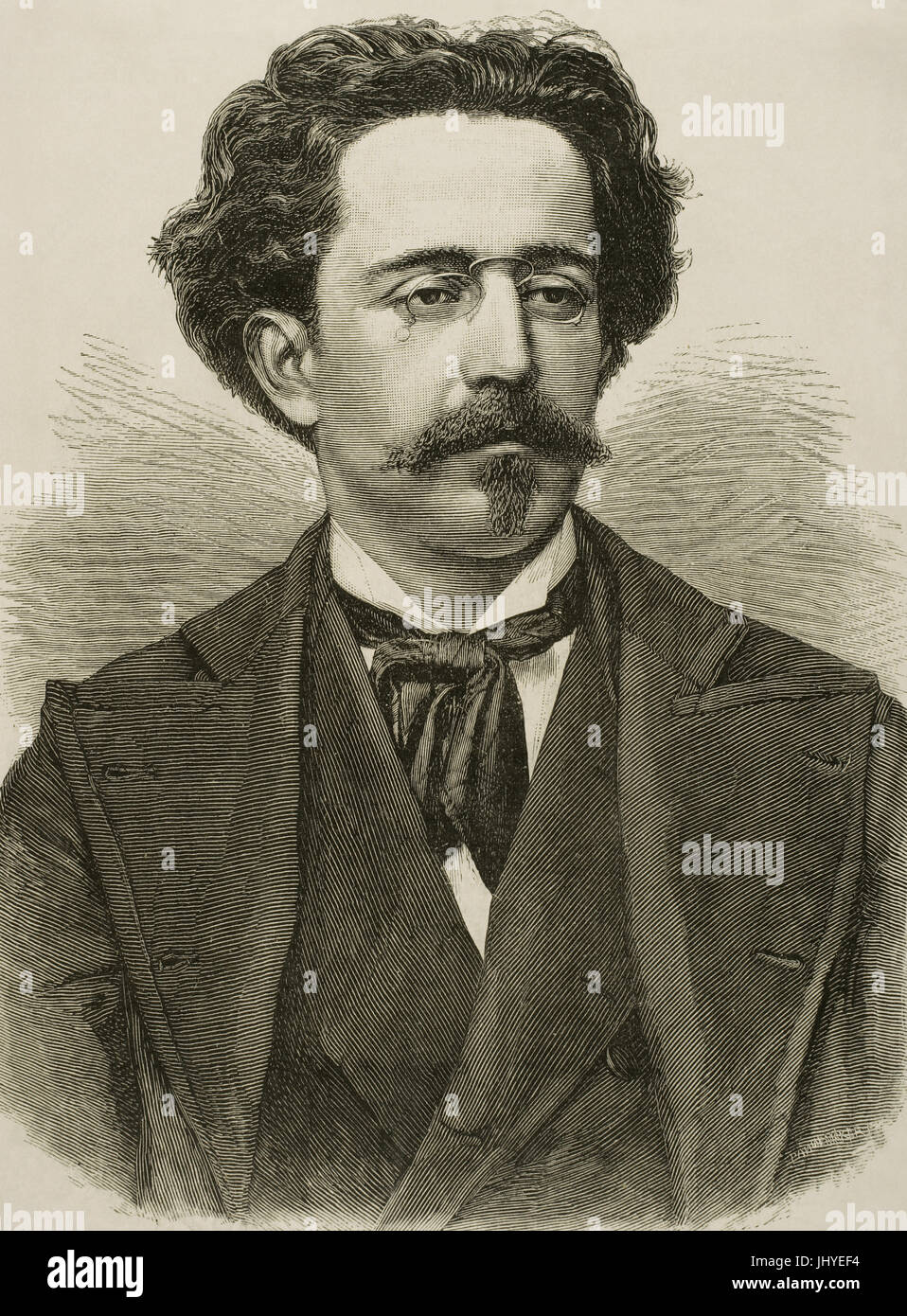 Gaspar Villate Montes (1851-1891). Le compositeur et pianiste cubain. Gravure par Pannemaker. L'illustration espagnole et américaine, 1878. Banque D'Images