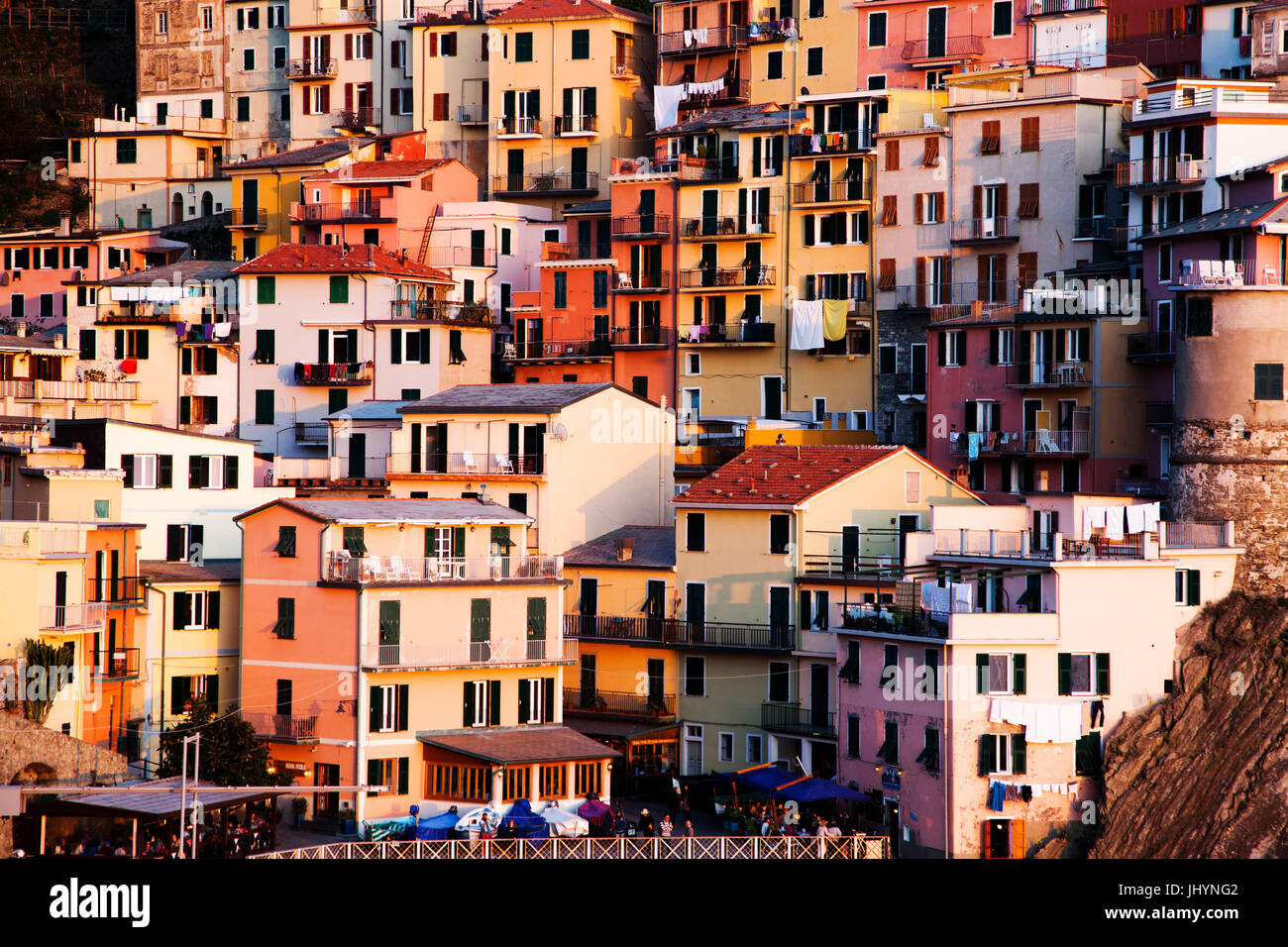 Maisons à Manarola, Parc National des Cinque Terre, l'UNESCO World Heritage Site, Ligurie, Italie, Europe Banque D'Images