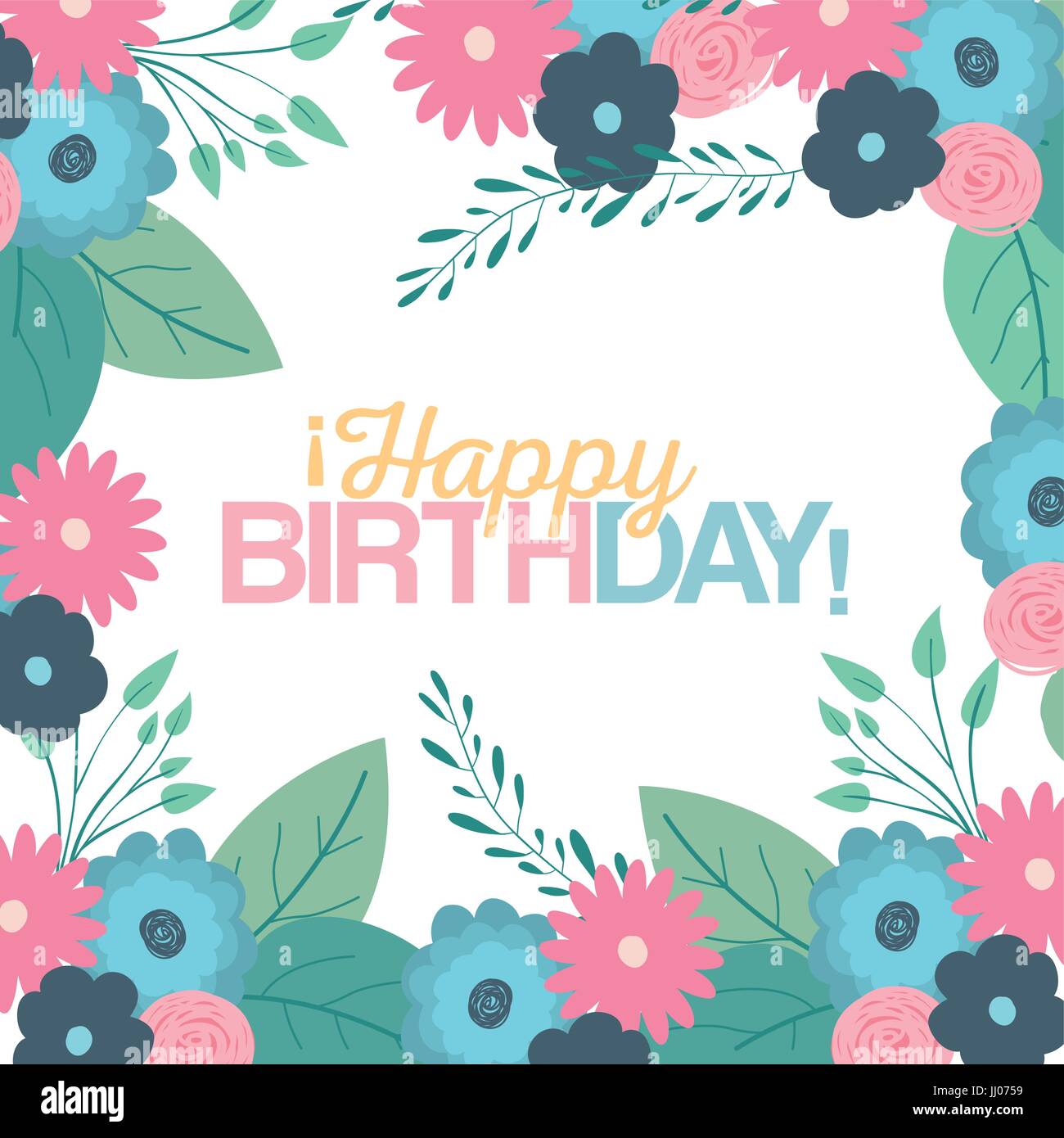 Fond Blanc Avec Ornements Floraux Border Et Texte Joyeux Anniversaire A L Interieur Image Vectorielle Stock Alamy