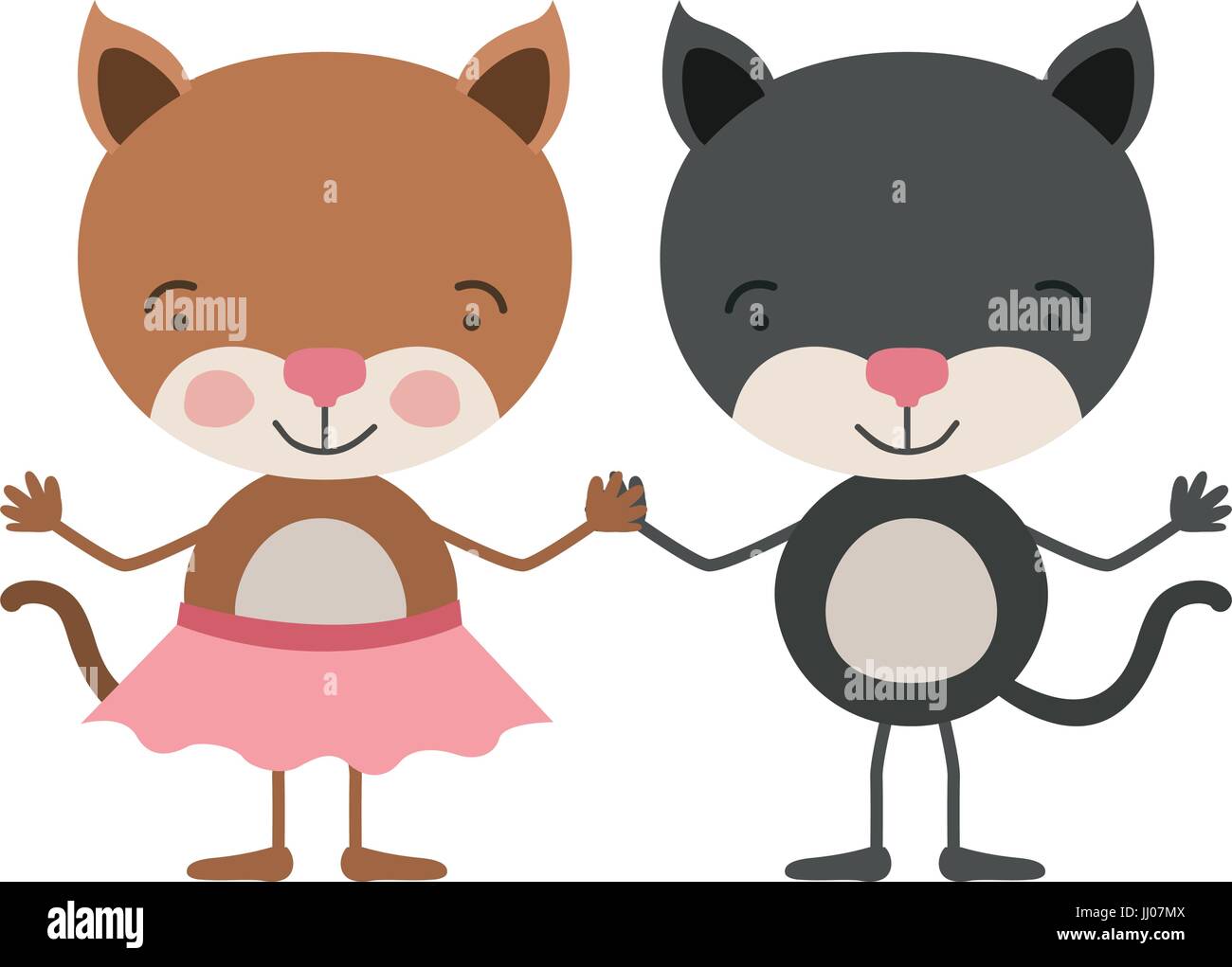 Caricature en couleurs avec couple de chats holding hands Illustration de Vecteur
