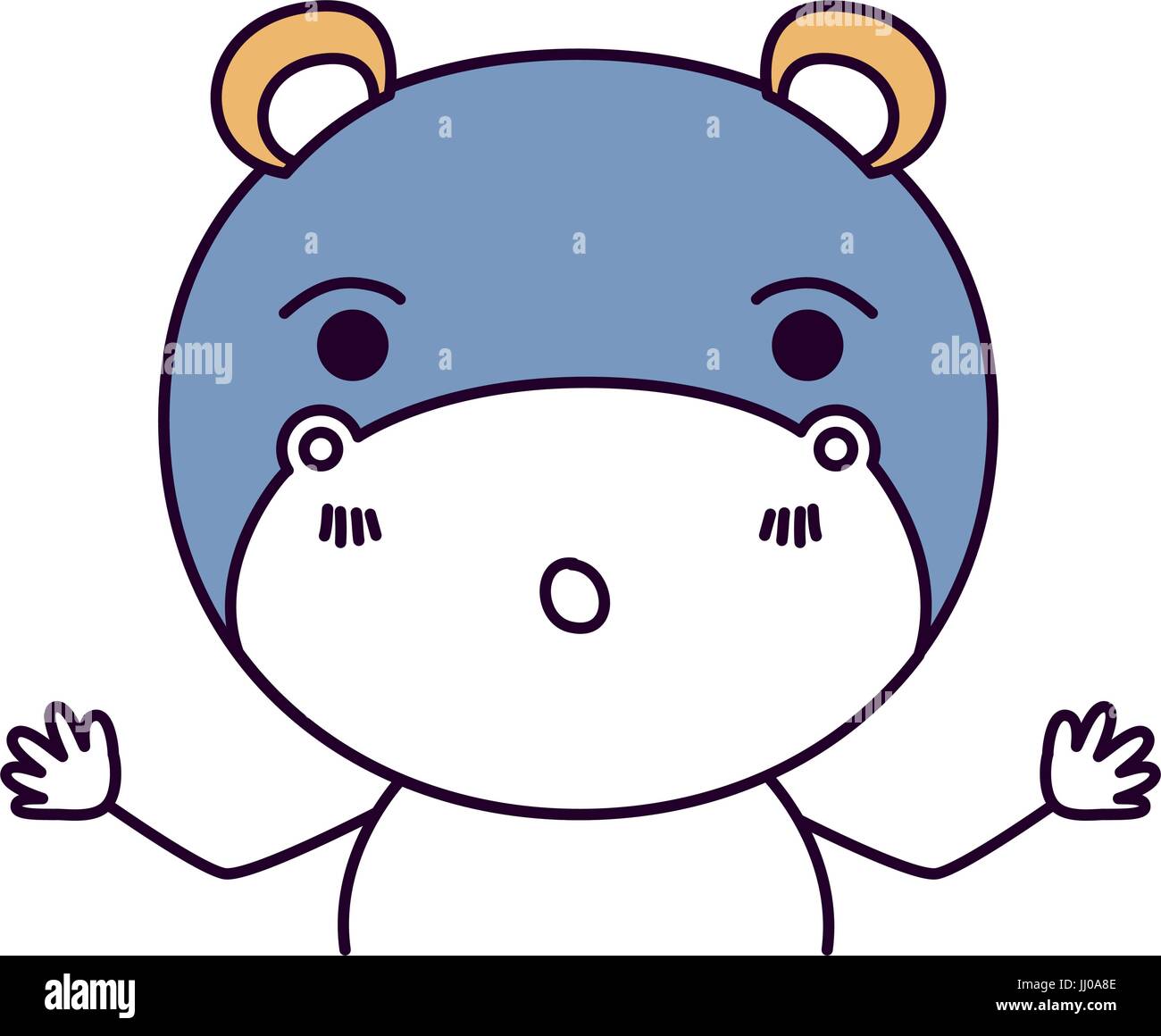 Secteurs de couleur caricature silhouette moitié du corps d'hippopotame mignon expression tranquillité Illustration de Vecteur