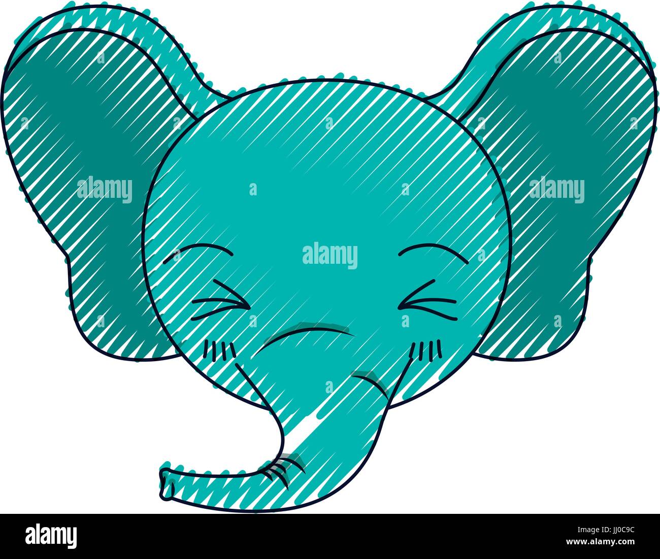 Crayon couleur mignon visage silhouette de bonheur de l'éléphant d'expression avec les yeux fermés Illustration de Vecteur