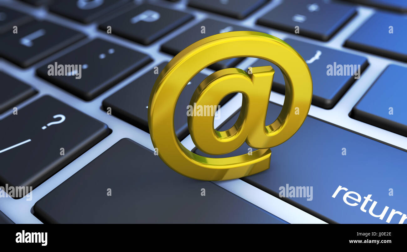 Contactez-nous Web concept avec un golden à symbole e-mail sur le clavier d'un ordinateur 3D illustration. Banque D'Images
