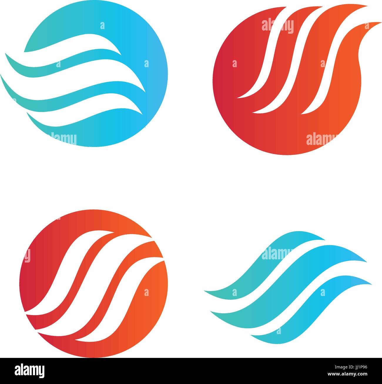 Vague ondulée en forme ronde, rouge et bleu logos en plumes. Résumé isolés logo design décoratif, modèle d'élément sur fond blanc. Illustration de Vecteur