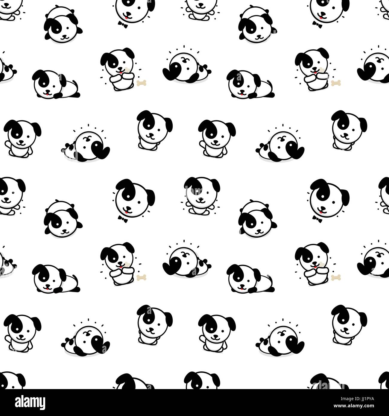 Modèle sans couture avec chiot mignon chien illustrations vectorielles, Collection d'éléments de Texture Simple Accueil Animaux, noir et blanc, l'arrière-plan mammifères Illustration de Vecteur