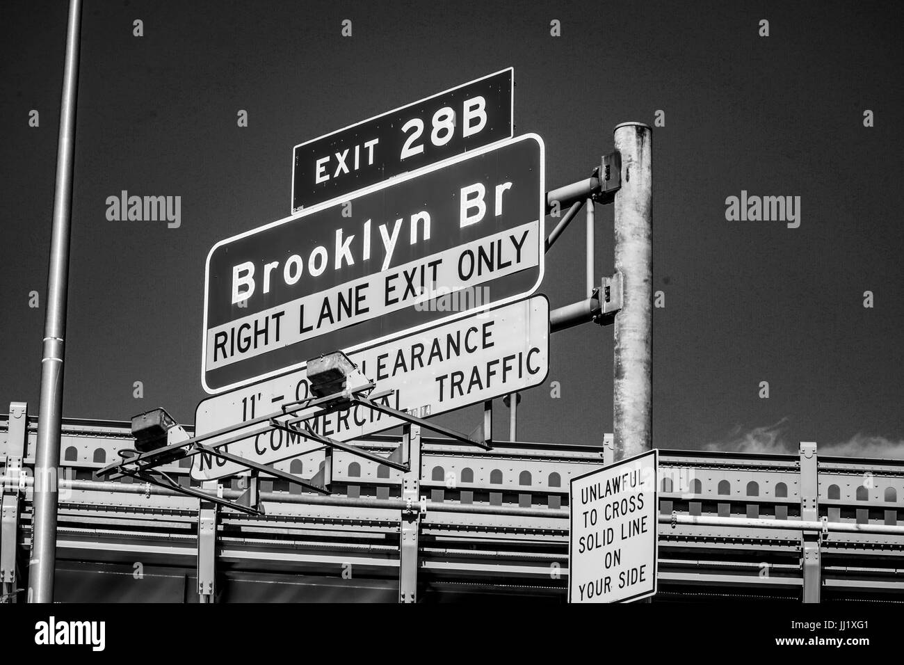 Panneaux indicateurs dans la rue menant à New York Pont de Brooklyn - New York / Manhattan - 2 AVRIL 2017 Banque D'Images