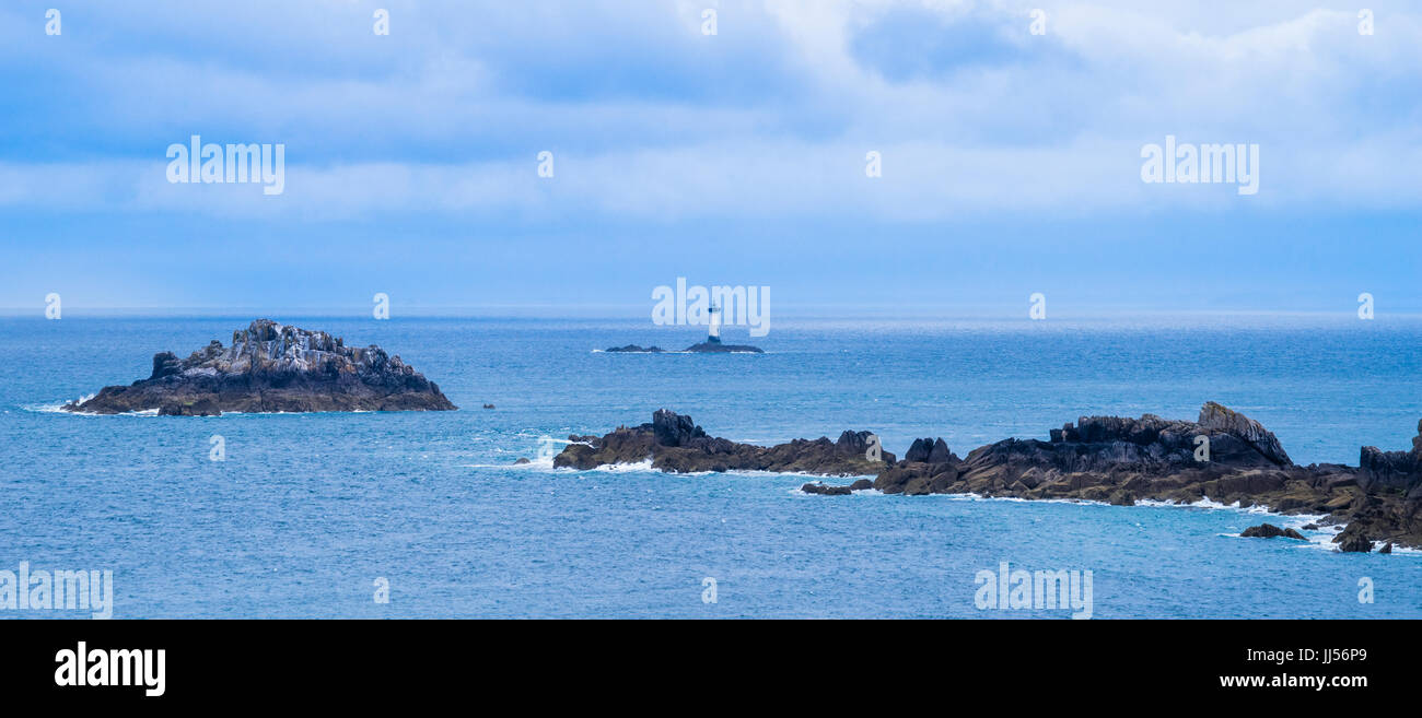 La France, la Bretagne, La Pointe du aine marque la pointe occidentale de la Baie du Mont Saint-Michel, vue de la Pierre-de-Herpin lighthouse Banque D'Images