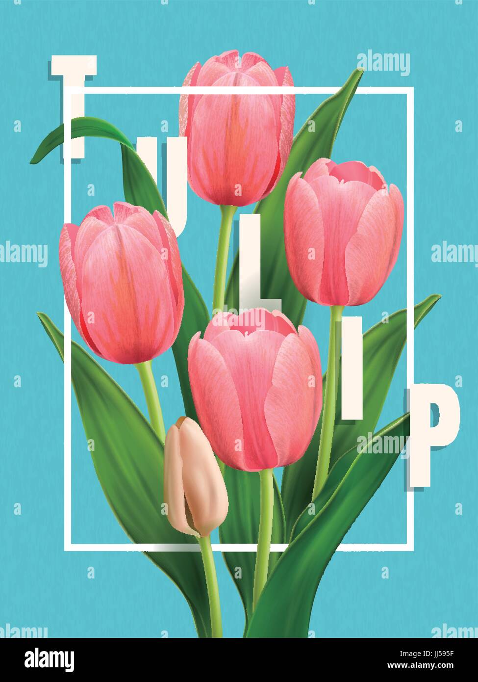 Tulipe fleur élégante de l'affiche, des éléments de conception en 3d illustration, tulipes élégante simplicité isolé sur fond bleu Illustration de Vecteur