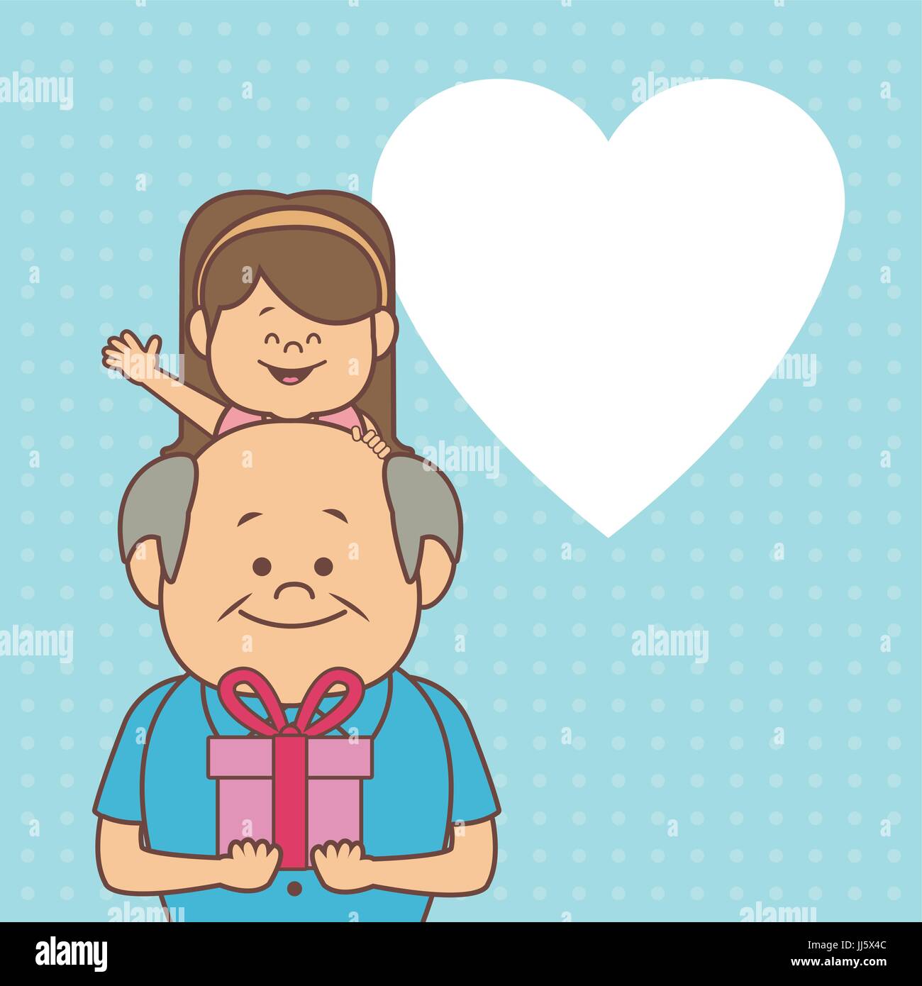 Dotted background couleur carte avec un homme âgé portant une petite fille et don heureux grands-parents jour Illustration de Vecteur