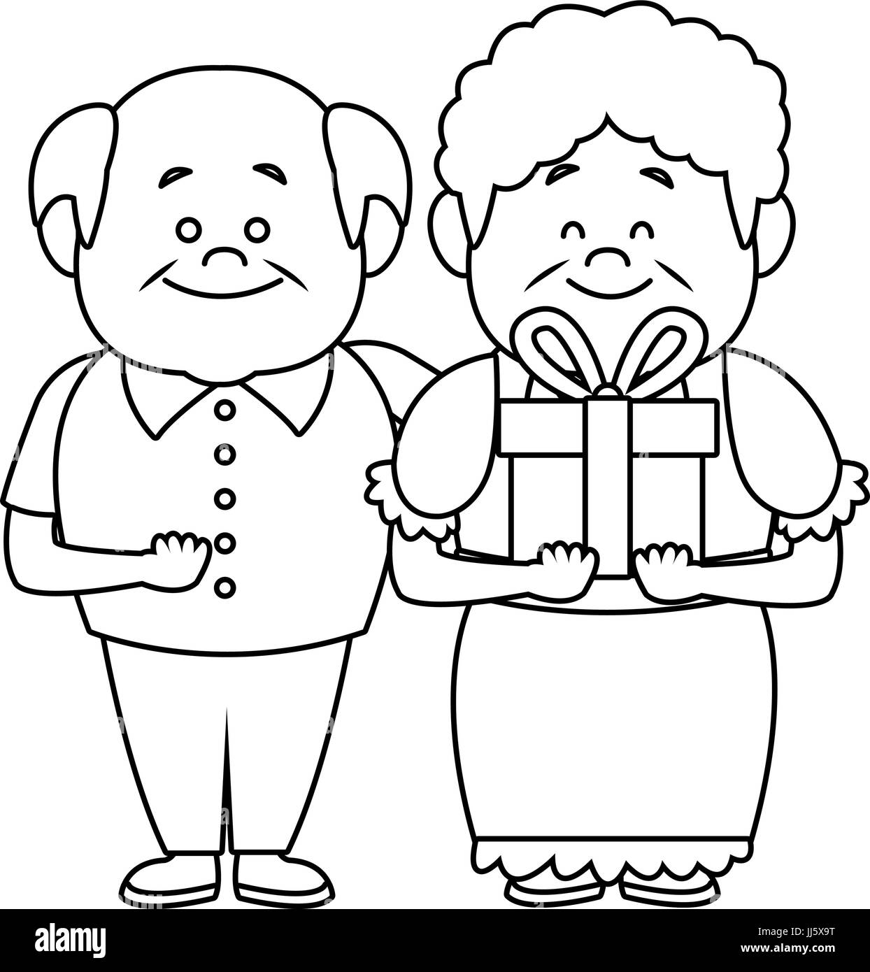 Heureux grands-parents holding gift box papi et mamie debout Image  Vectorielle Stock - Alamy