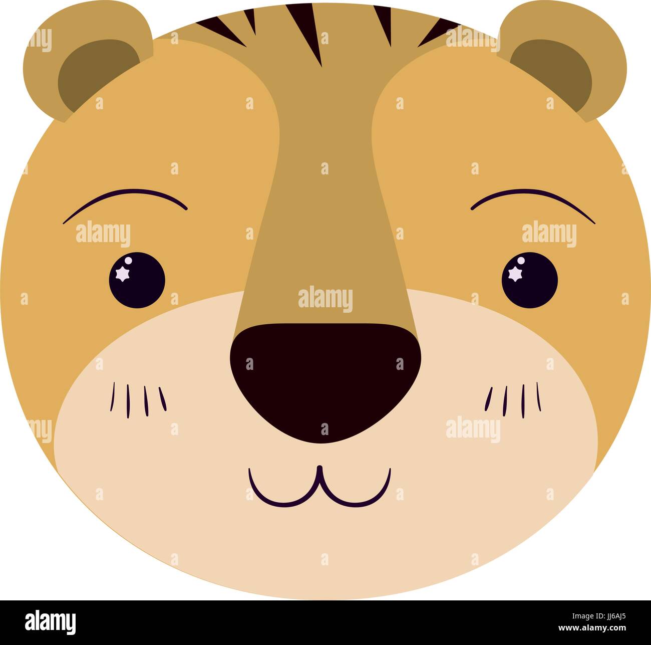 Caricature couleur mignon visage d'expression de la tranquillité du tigre Illustration de Vecteur