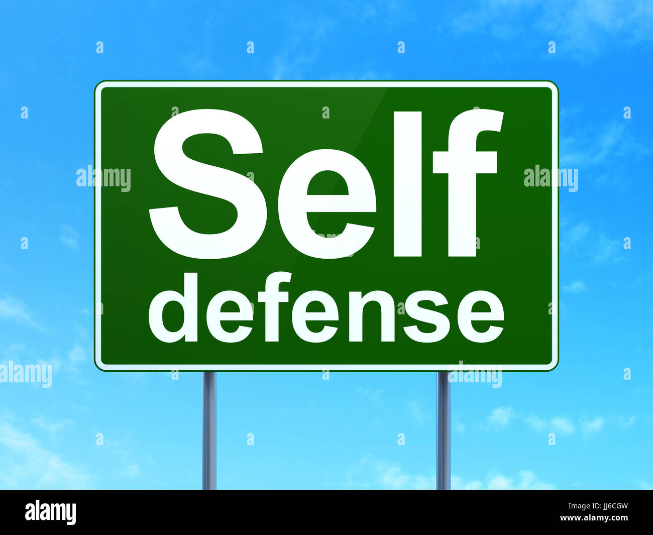 Concept de sécurité : Self Défense on road sign background Banque D'Images