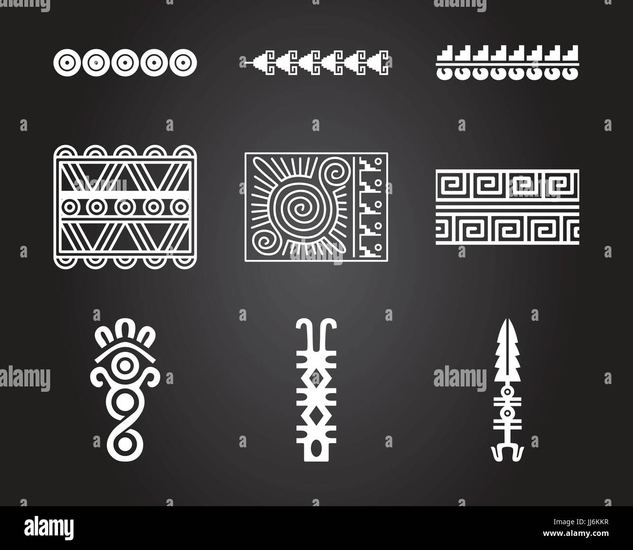 Indiens d'Amérique, Maya et Aztèque ornements symboliques Illustration de Vecteur