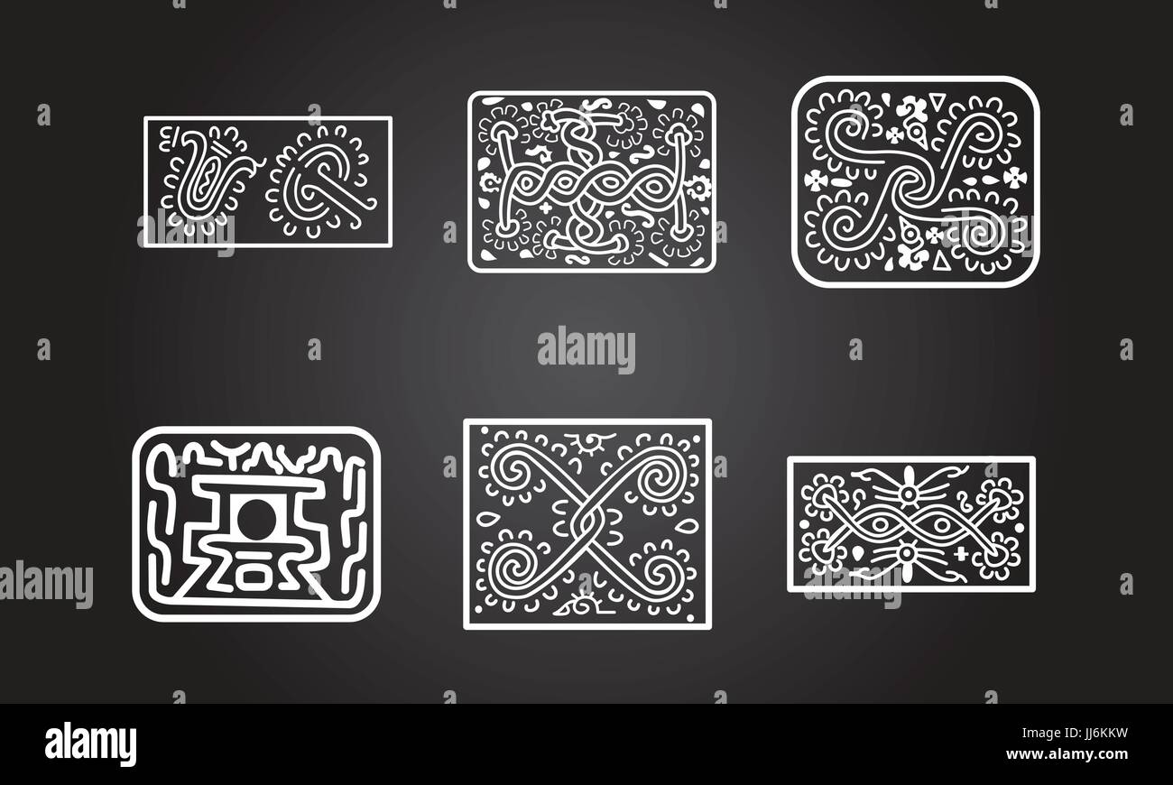 Indiens d'Amérique, Maya et Aztèque ornements symboliques Illustration de Vecteur
