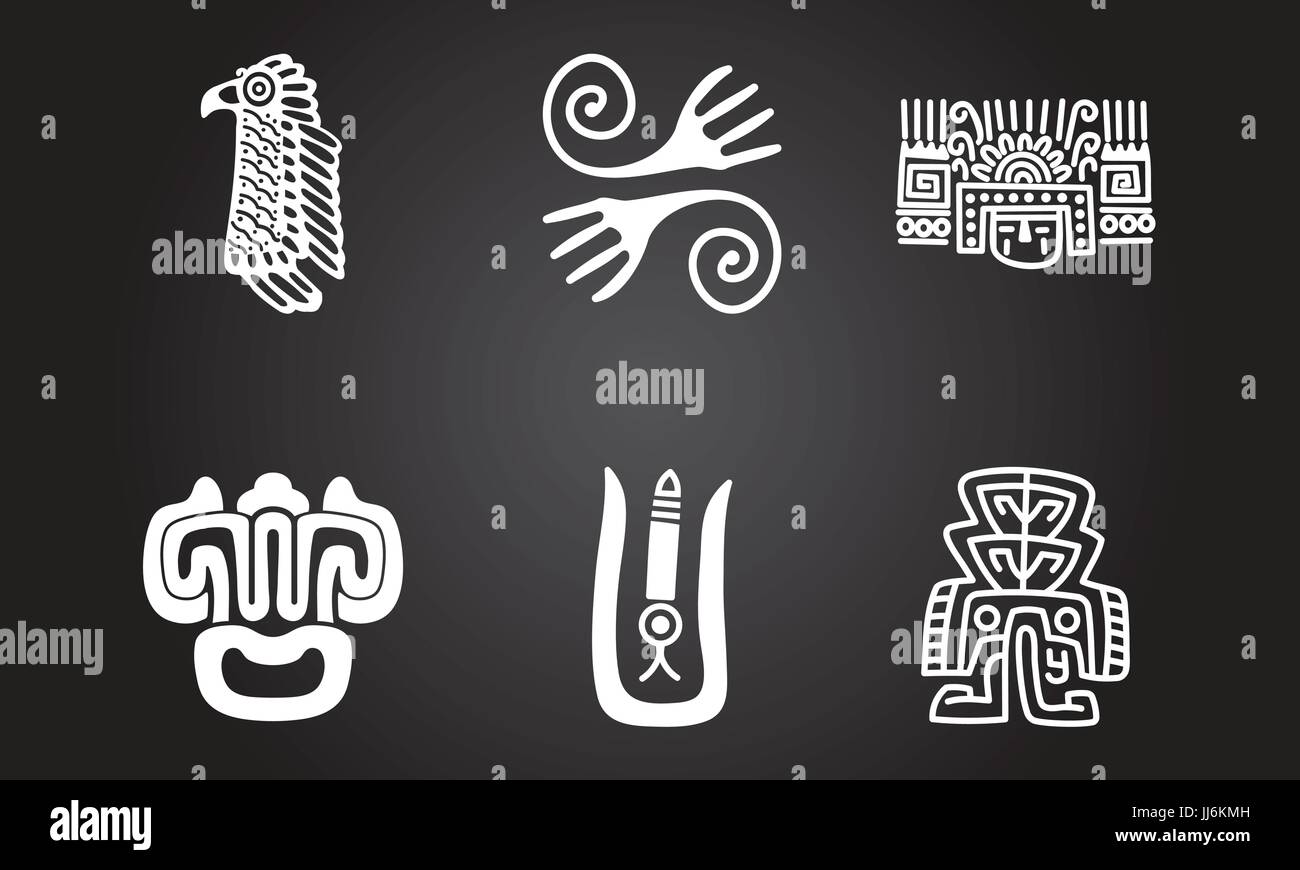 Indiens d'Amérique, Maya et Aztèque ornements symboliques Illustration de Vecteur