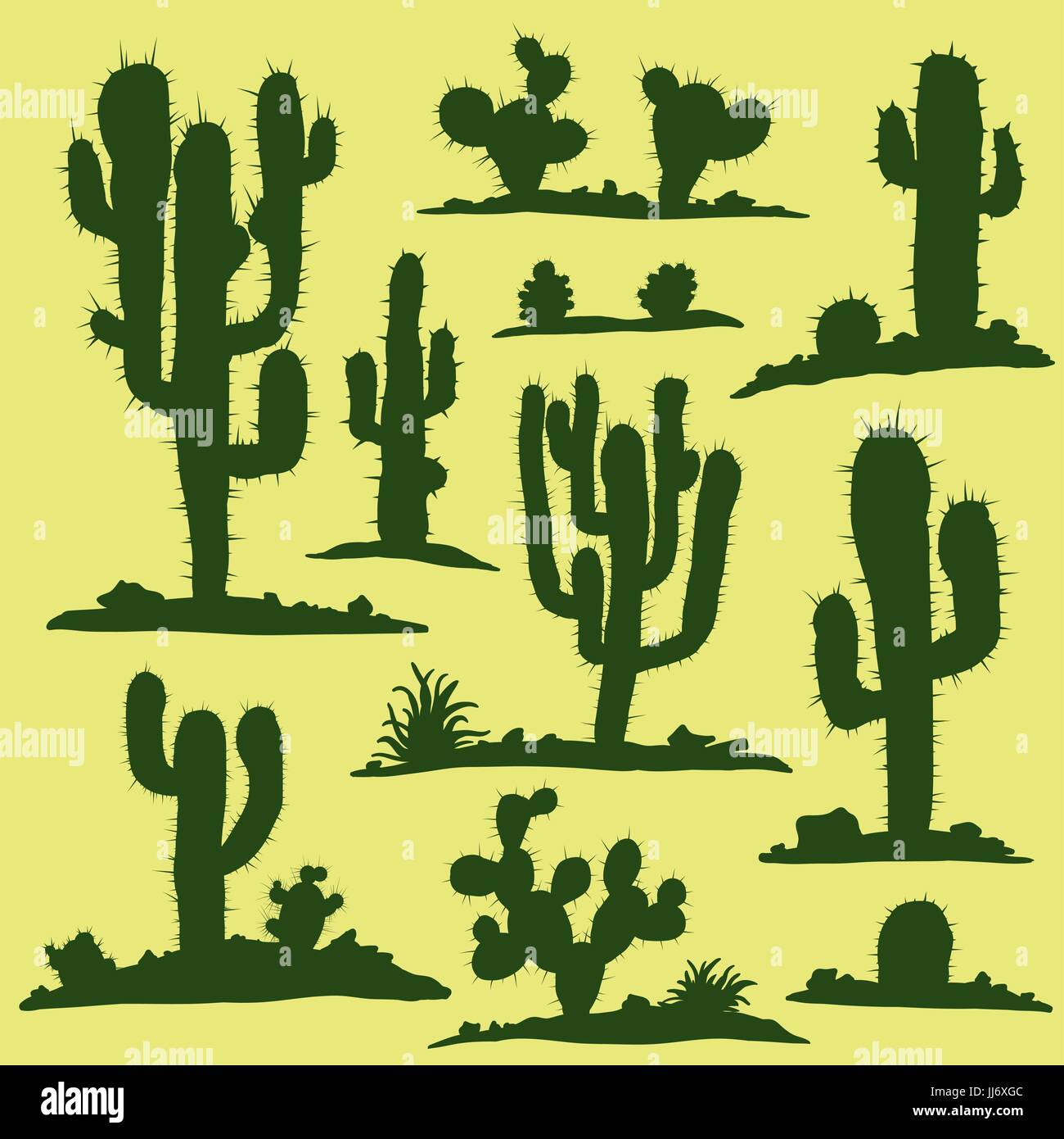 Ensemble de cactus vert Illustration de Vecteur