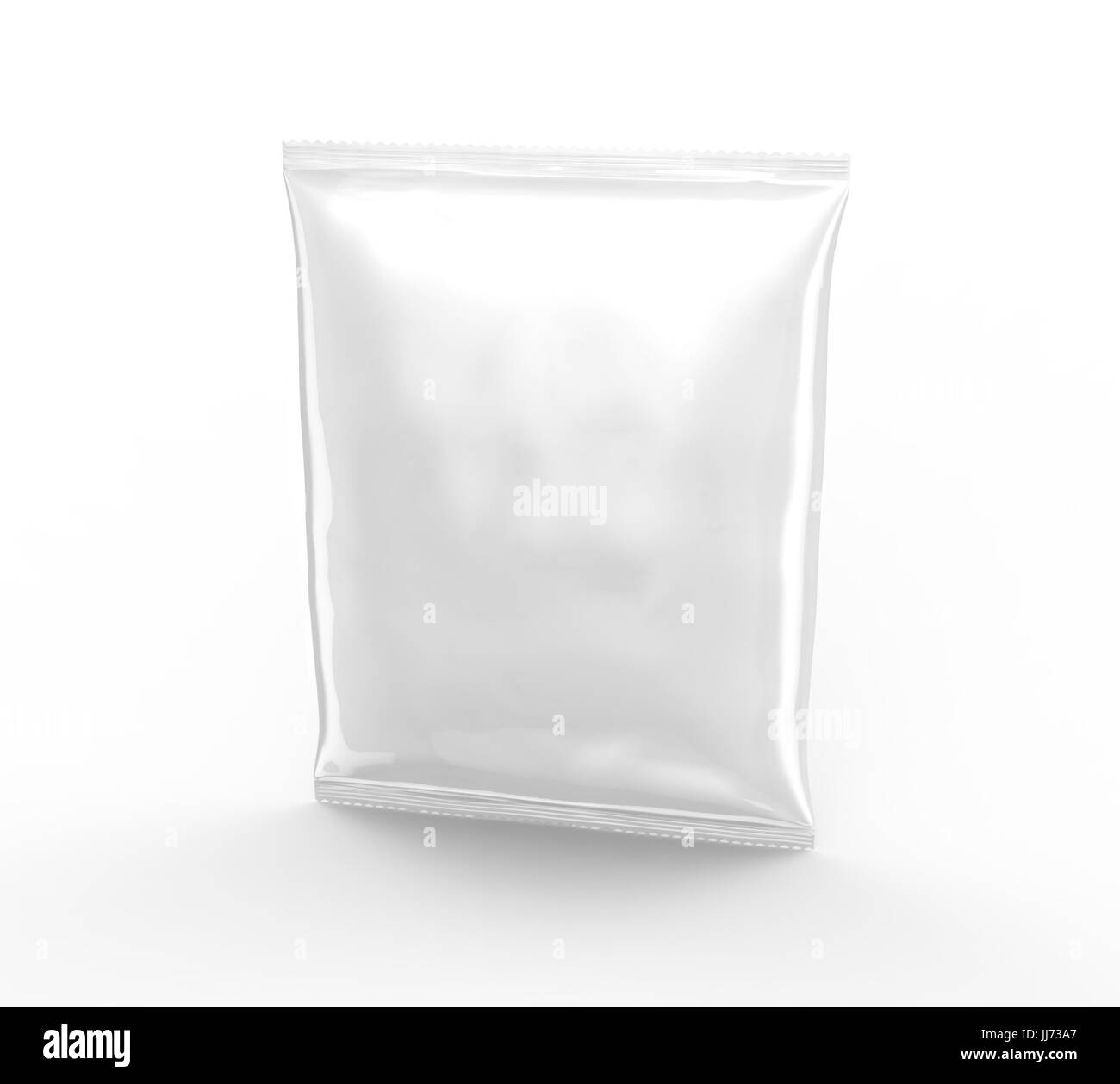 Pearl white foil immersive, paquet sac vide modèle de conception utilise en rendu 3D, portrait sur fond blanc Banque D'Images