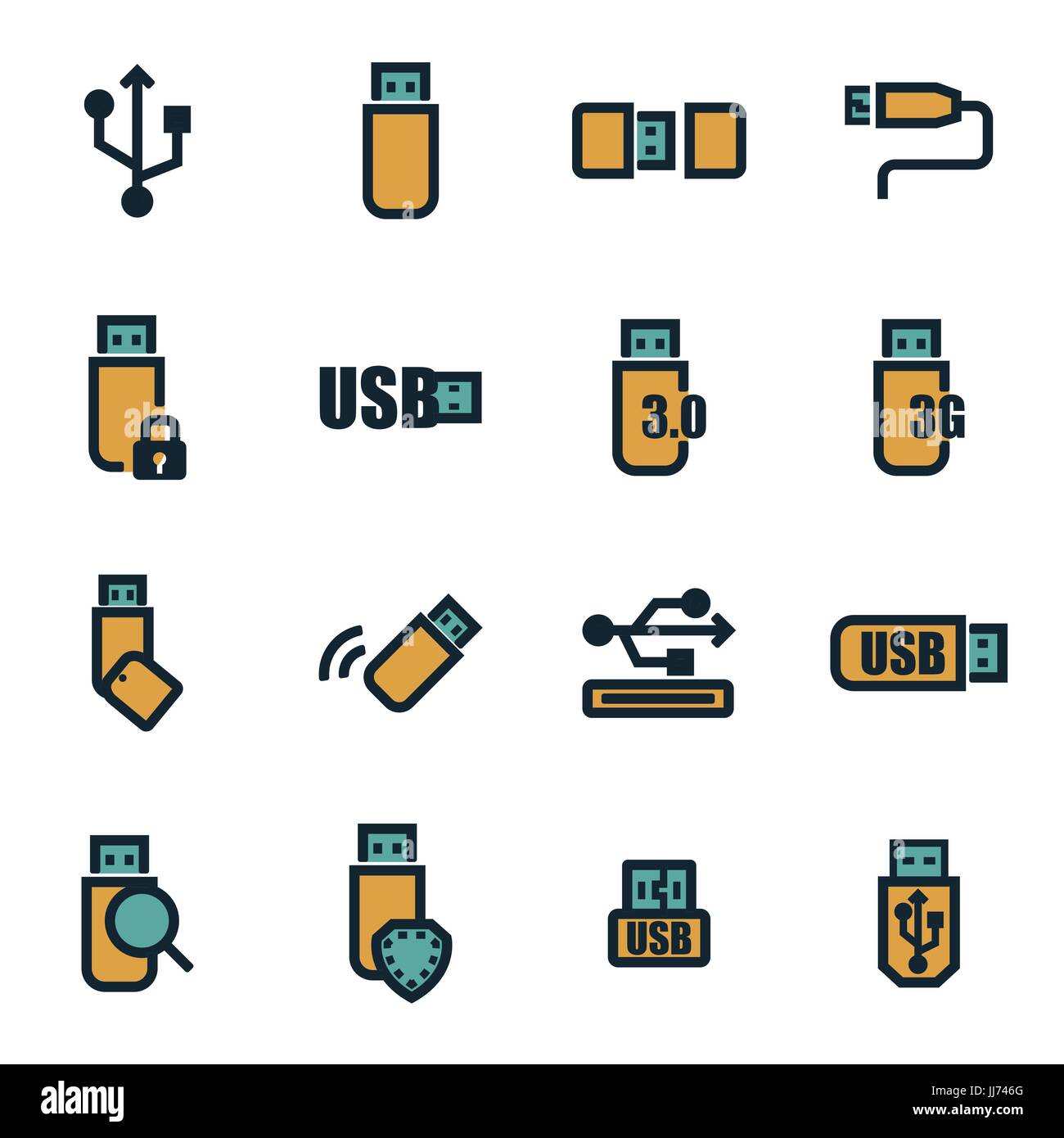 Télévision vecteur icônes USB situé sur fond blanc Illustration de Vecteur