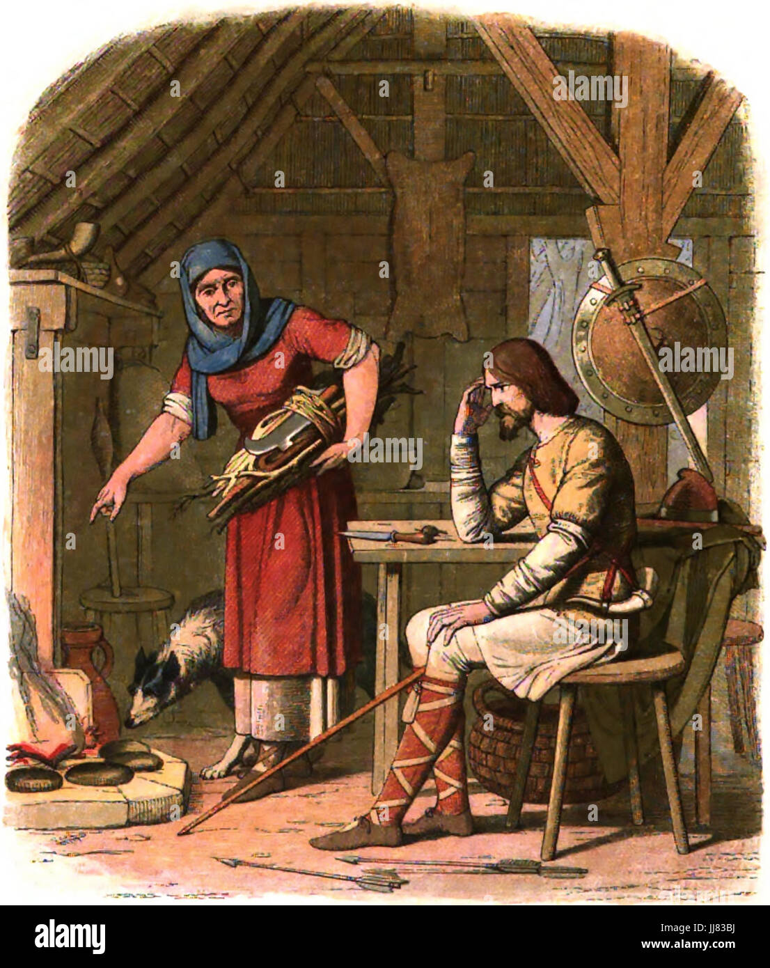 ALFRED LE GRAND (849-899), Roi de Wessex. 1864 Une illustration de l'incendie de la légende des gâteaux Banque D'Images