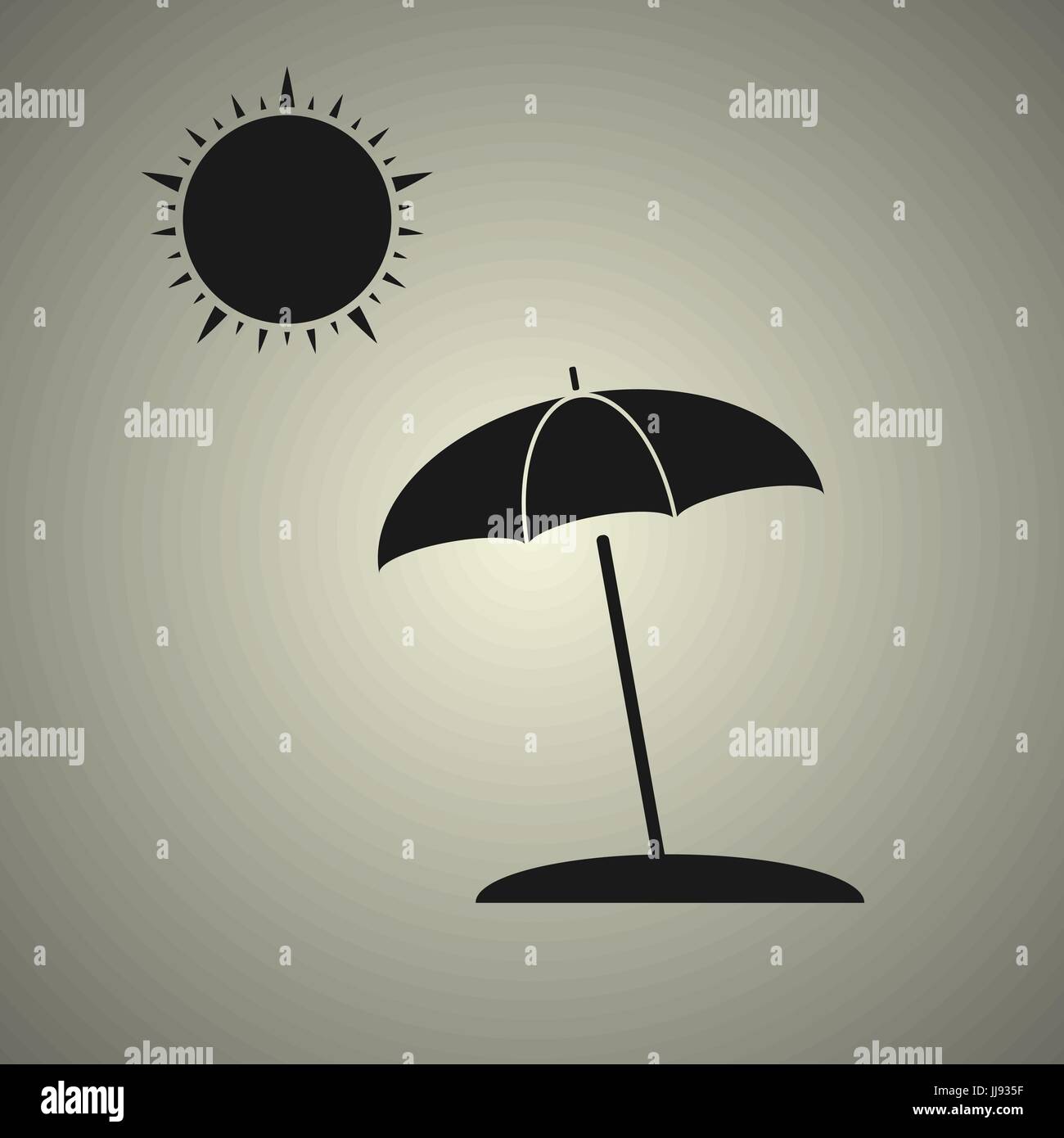 Parapluie de plage avec soleil dans le style noir et blanc Illustration de Vecteur