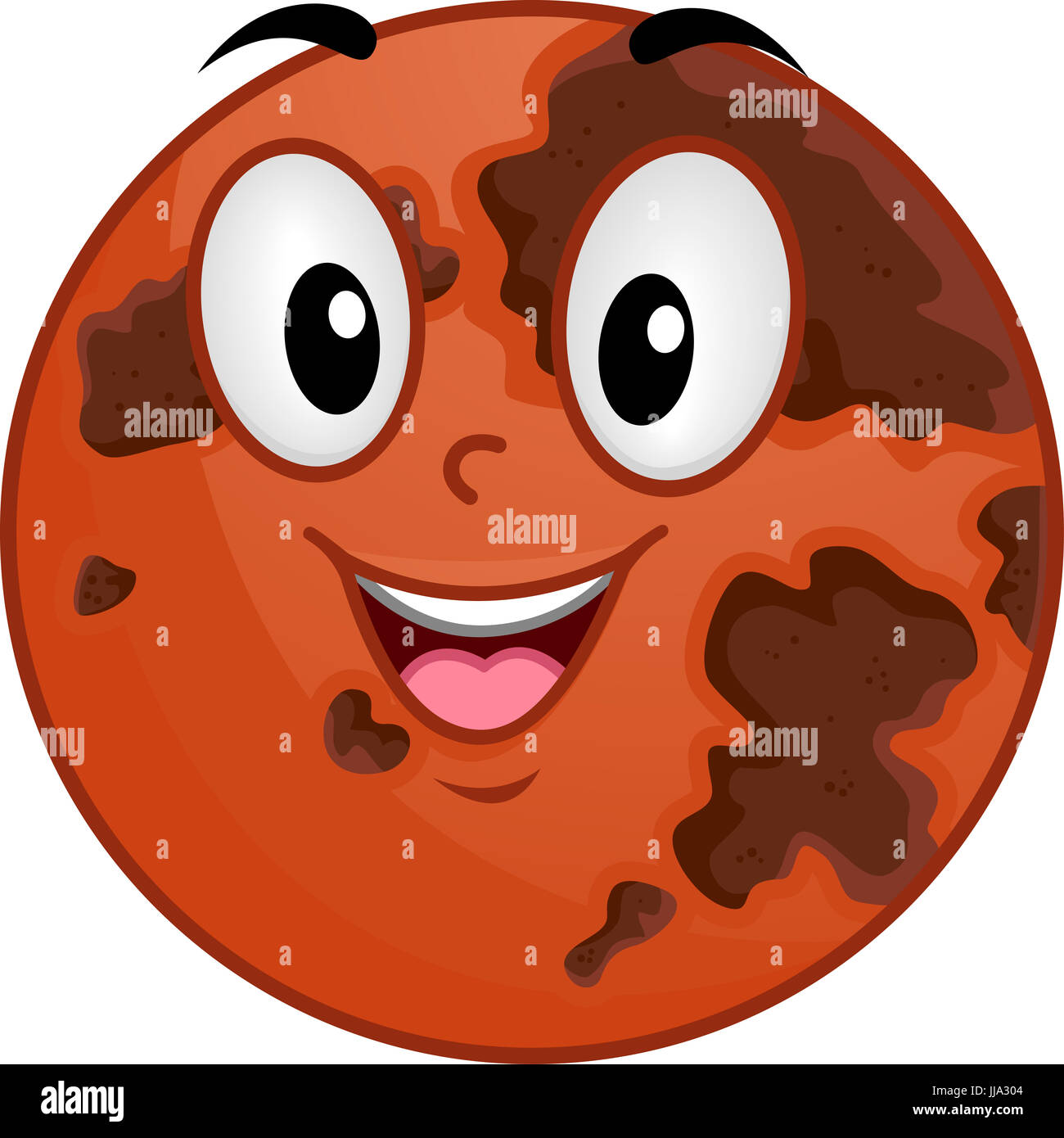 Illustration d'une mascotte de Mars avec un sourire Planète rouge brunâtre avec Spots tous plus son corps Banque D'Images