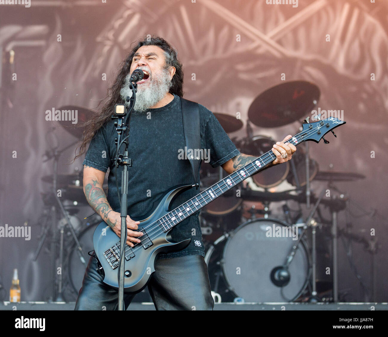 Bridgeview, Illinois, États-Unis. 16 juillet, 2017. TOM ARAYA de Slayer au cours de Chicago Open Air Festival de musique au Toyota Park de Bridgeview, New York Crédit : Daniel DeSlover/ZUMA/Alamy Fil Live News Banque D'Images