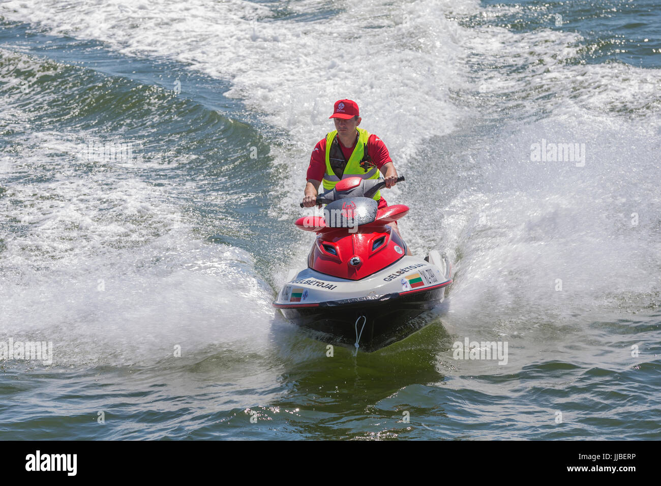Sauveteur sur l'eau au travail, Palanga, Lituanie. Banque D'Images