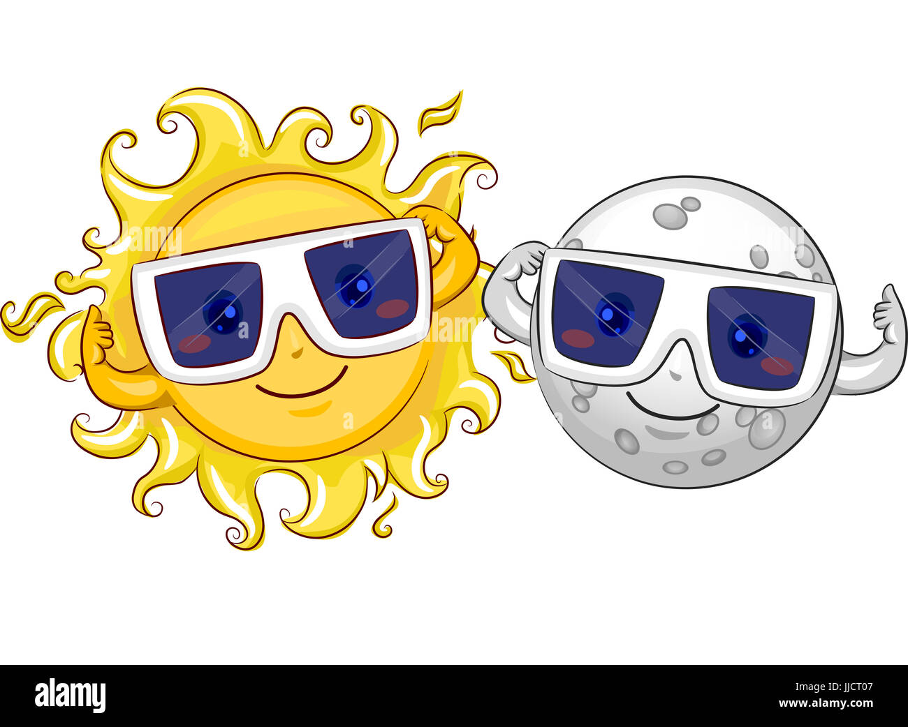 Mascot Illustration d'un heureux Soleil et lune en portant des lunettes  dans la préparation à une éclipse solaire Photo Stock - Alamy