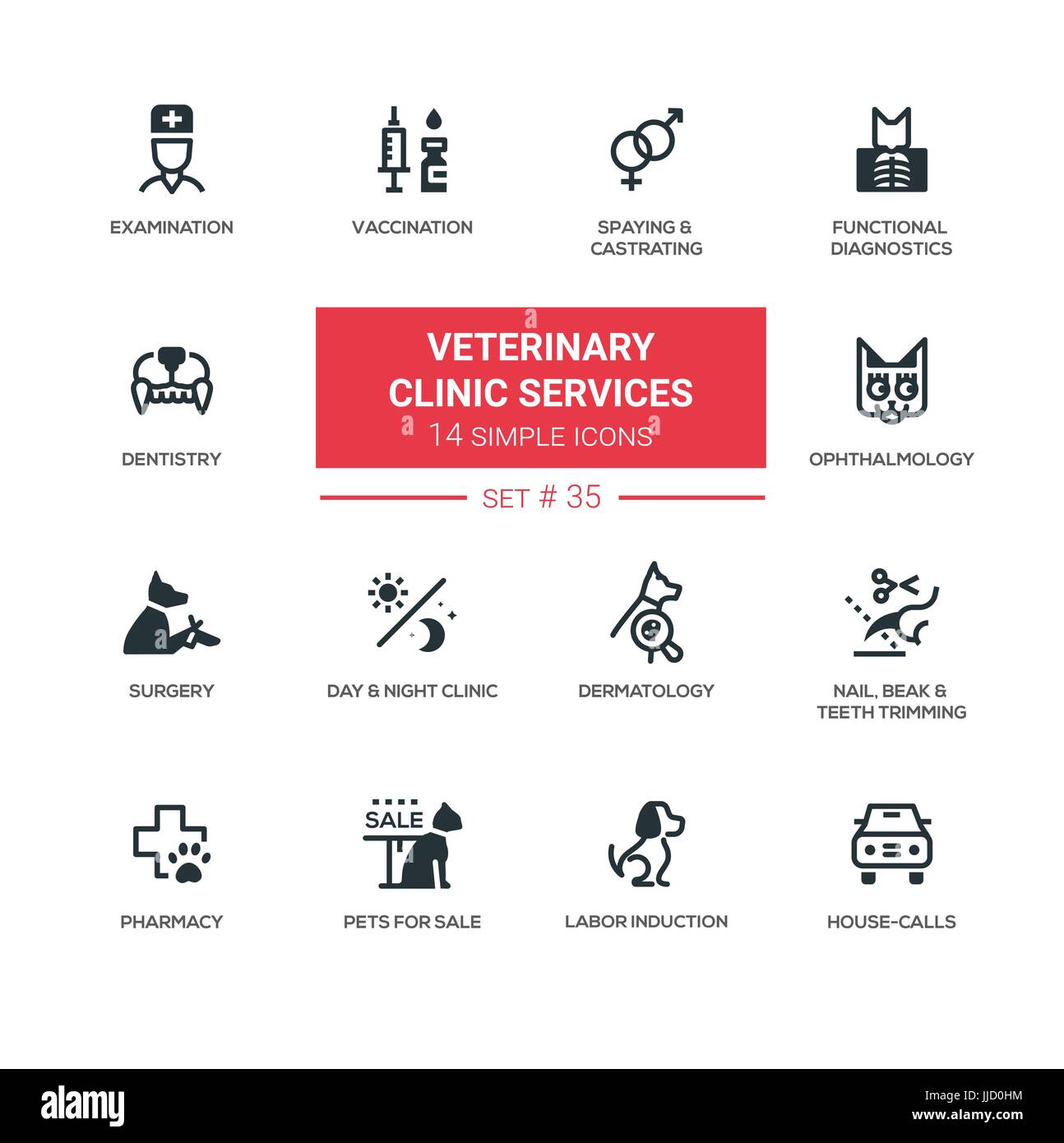 Services clinique vétérinaire moderne - icônes simples, jeu de pictogrammes Illustration de Vecteur