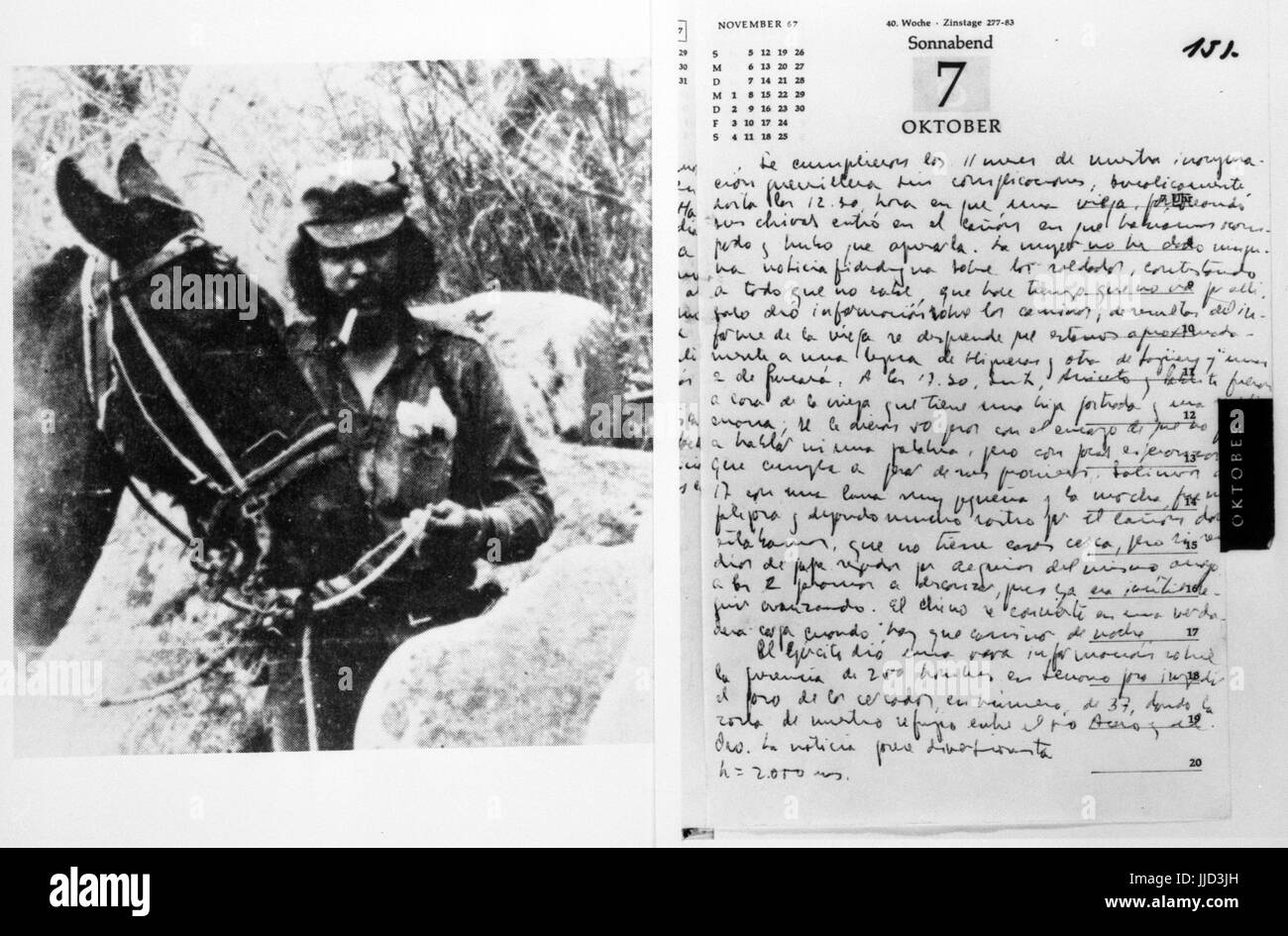 Une image composite montrant la dernière page (à droite) dans les journaux de la guérilla latino-américaine Che Guevara et (à gauche) une image que l'on pensait être la dernière de Che avant qu'il ne soit tué. Les journaux devraient récupérer un prix d'environ 250,000 £ à la vente de Sotheby le 16 juillet. Banque D'Images