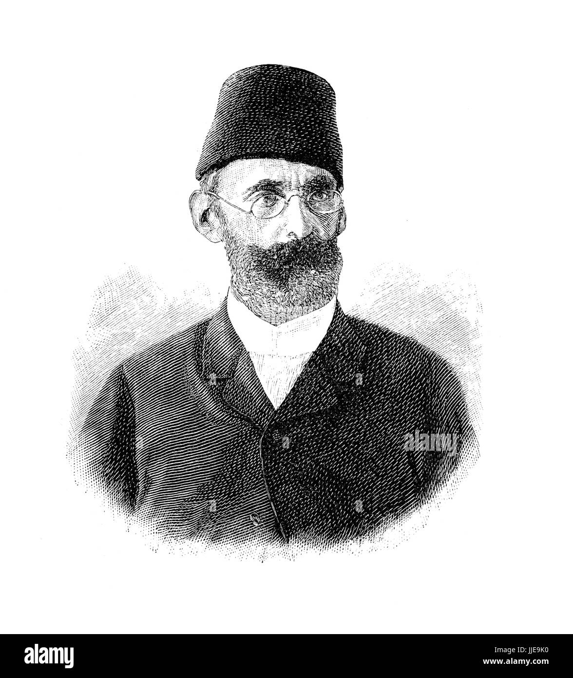 Portrait de Mehmed Emin Pasha, Ottoman-German médecin juif et naturaliste né comme Isaak Eduard Schnitzer, gouverneur de la Province d'Équatoria égyptien pour l'Empire Ottoman au XIX siècle Banque D'Images