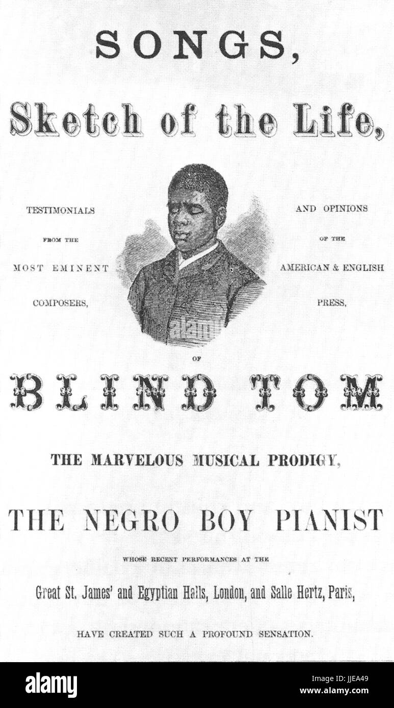 BLIND TOM WIGGINS (1849-1908) Libre prodige du piano. Une brochure sur sa vie publié vers 1876 Banque D'Images